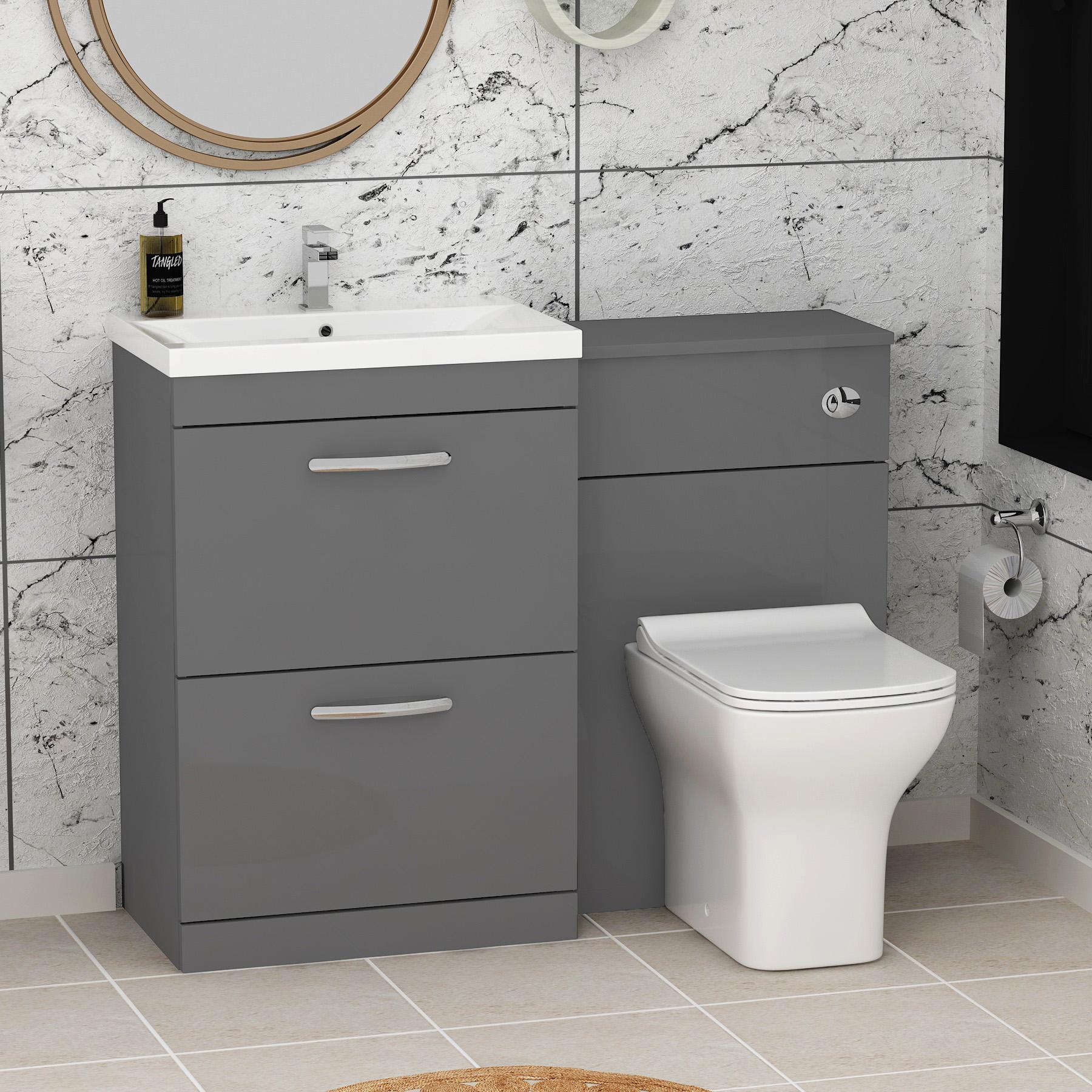 1000mm Turin Indigo Grey Gloss 2-Drawer Furniture Pack - Optional BTW Pan & Basin