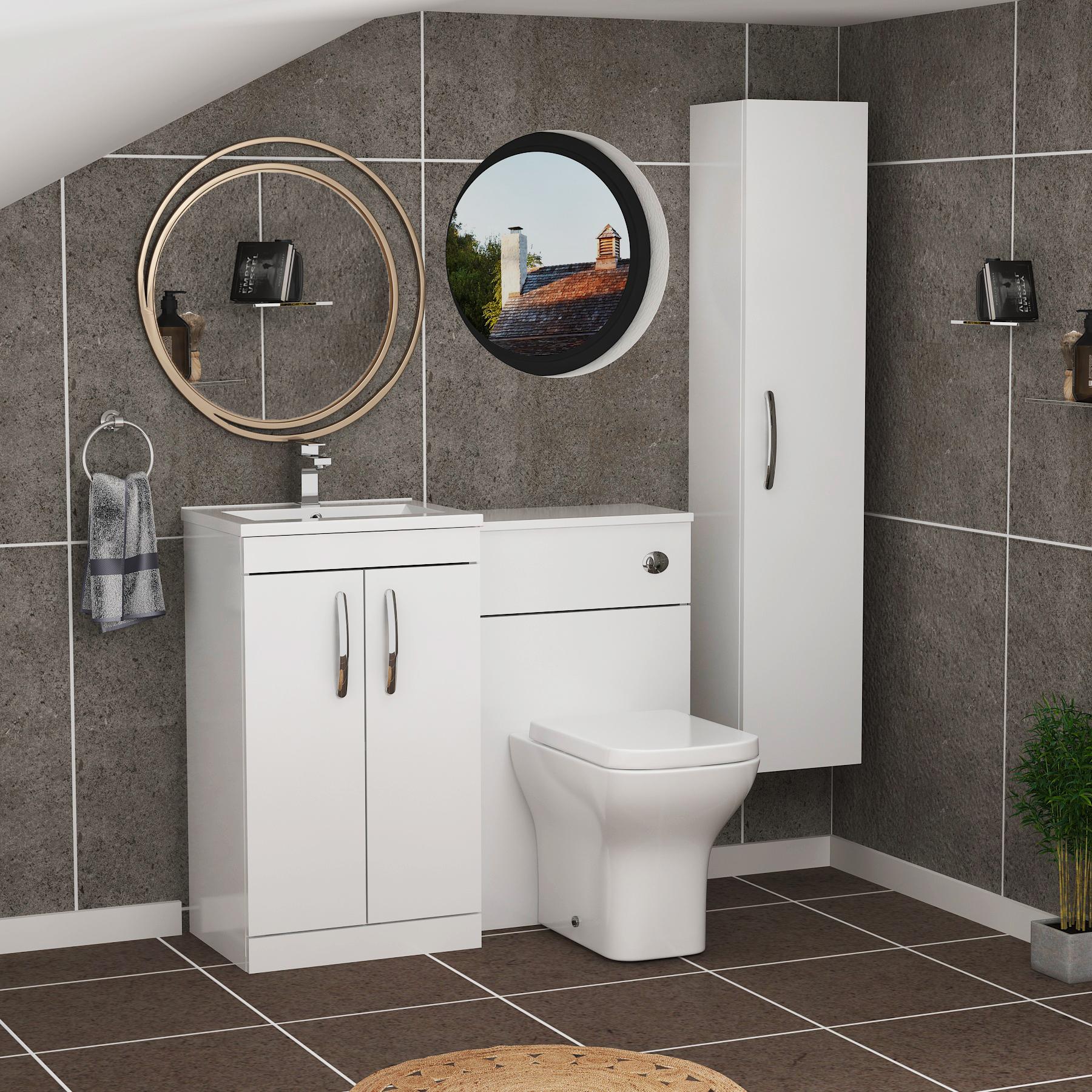 Turin 1000mm Gloss White 2-Doors Minimalist Basin with Qubix Back to Wall Toilet Pack