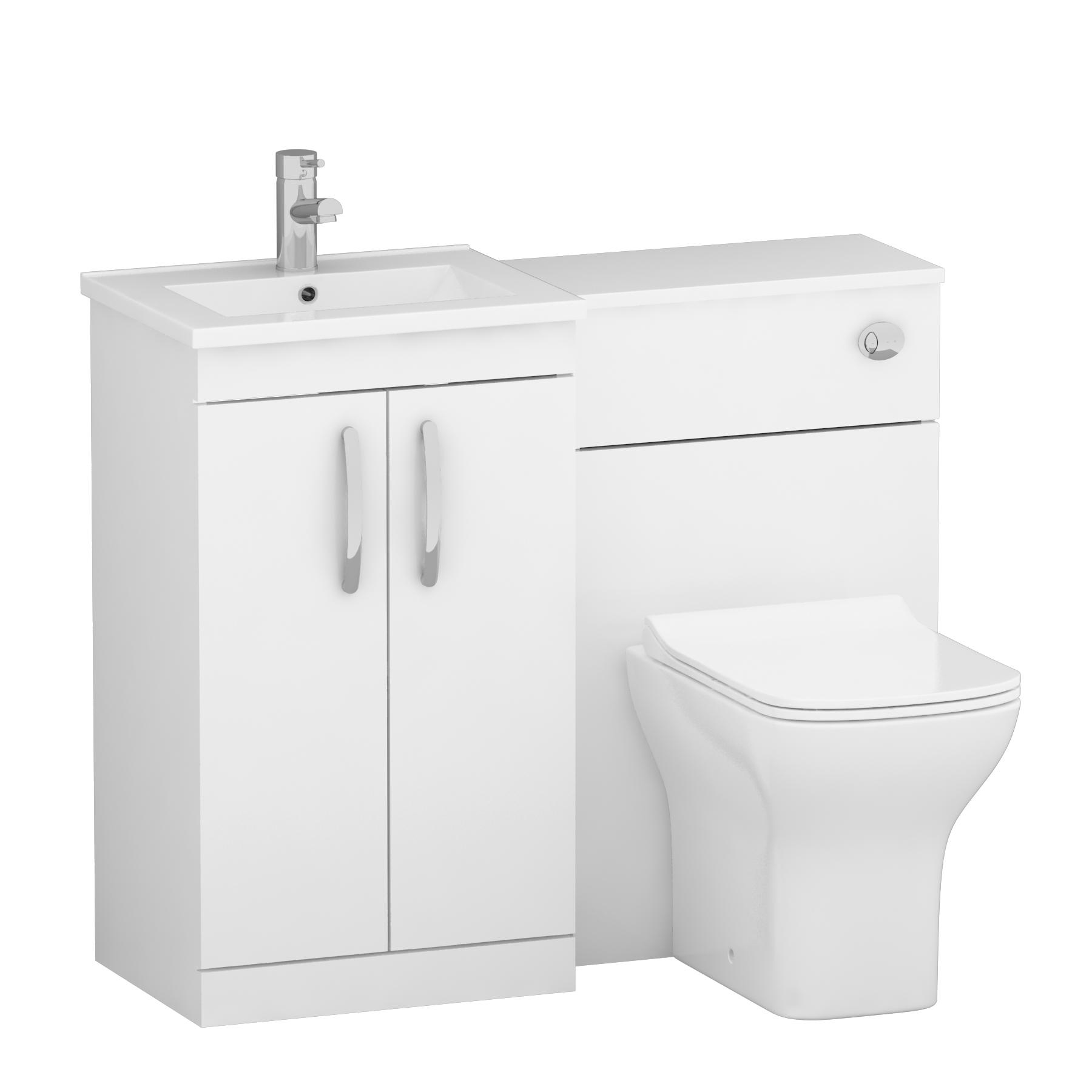 Turin 1000mm Gloss White 2-Doors Minimalist Basin with Qubix Back to Wall Toilet Pack