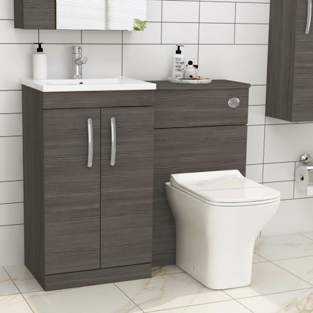 Turin 1000mm Grey Elm 2-Doors Minimalist Basin with Qubix Back to Wall Toilet Pack