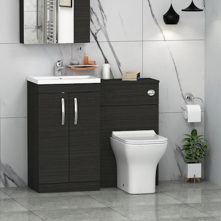 Turin 1000mm Hale Black 2-Doors Mid-Edge Basin with Qubix Back to Wall Toilet Pack