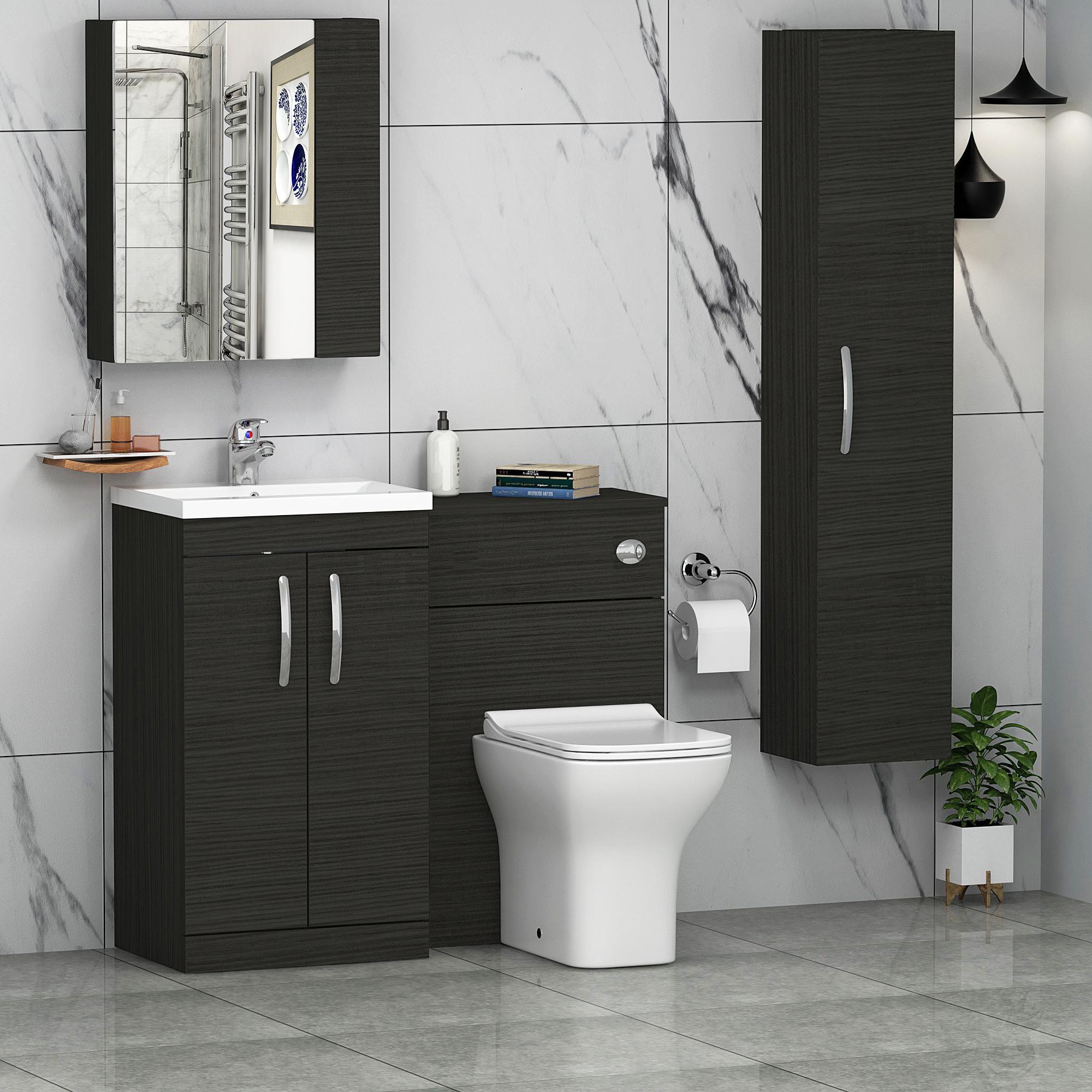 Turin 1000mm Hale Black 2-Doors Mid-Edge Basin with Qubix Back to Wall Toilet Pack
