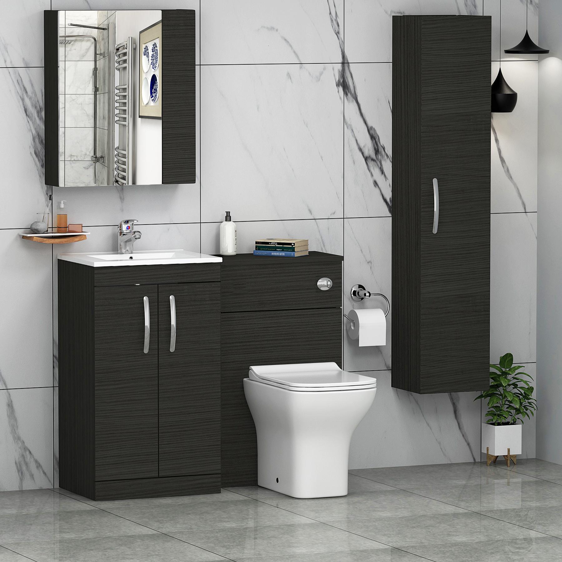 Turin 1000mm Hale Black 2-Doors Minimalist Basin with Qubix Back to Wall Toilet Pack