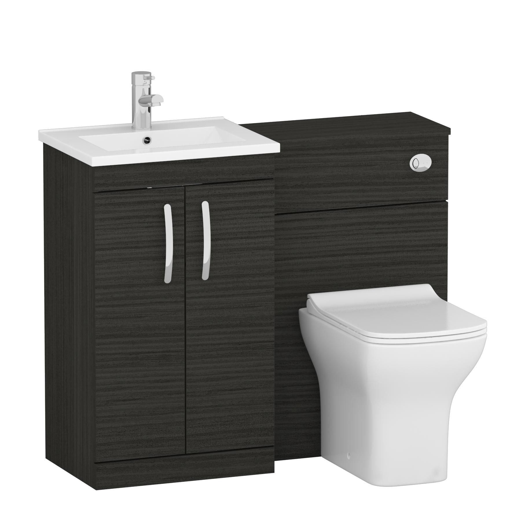 Turin 1000mm Hale Black 2-Doors Minimalist Basin with Qubix Back to Wall Toilet Pack