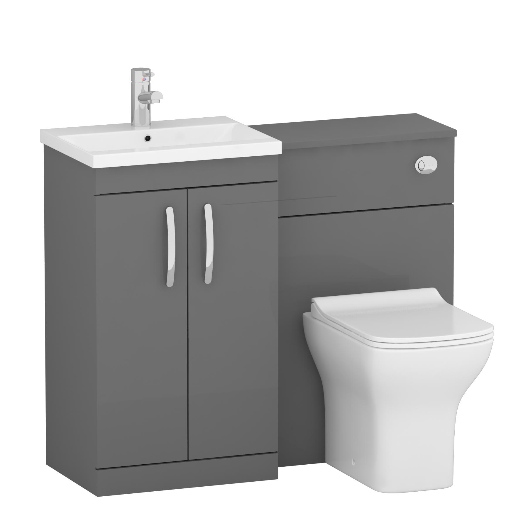 Turin 1000mm Indigo Grey Gloss 2-Doors Mid-Edge Basin with Qubix Back to Wall Toilet Pack