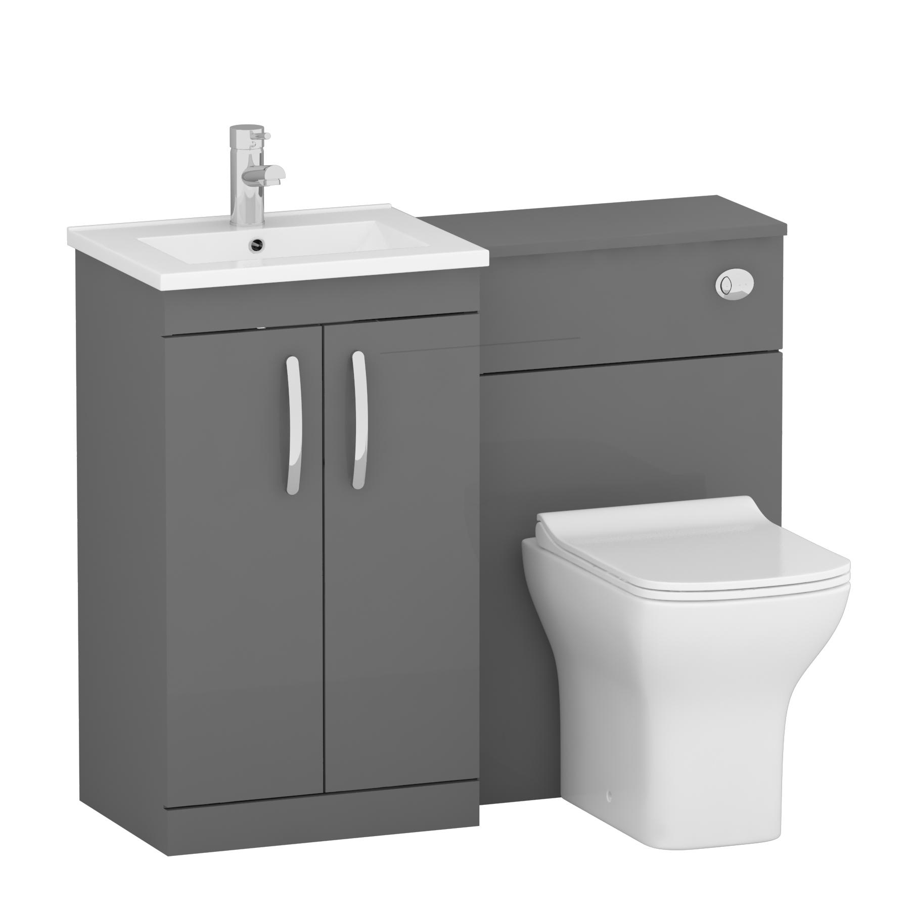 Turin 1000mm Indigo Grey Gloss 2-Doors Minimalist Basin with Qubix Back to Wall Toilet Pack