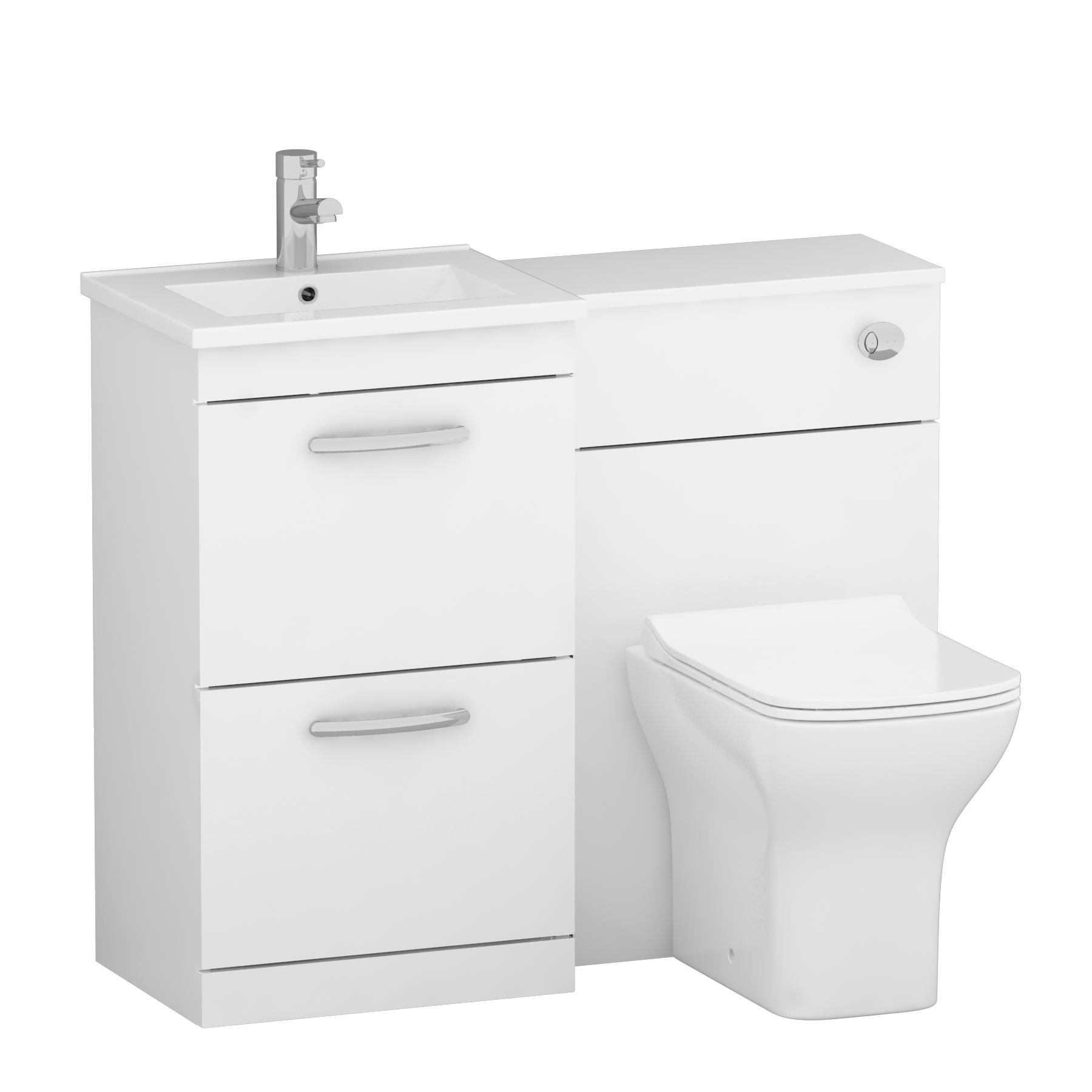 Turin 1000mm Gloss White 2-Drawers Mid-Edge Basin with Qubix Back to Wall Toilet Pack