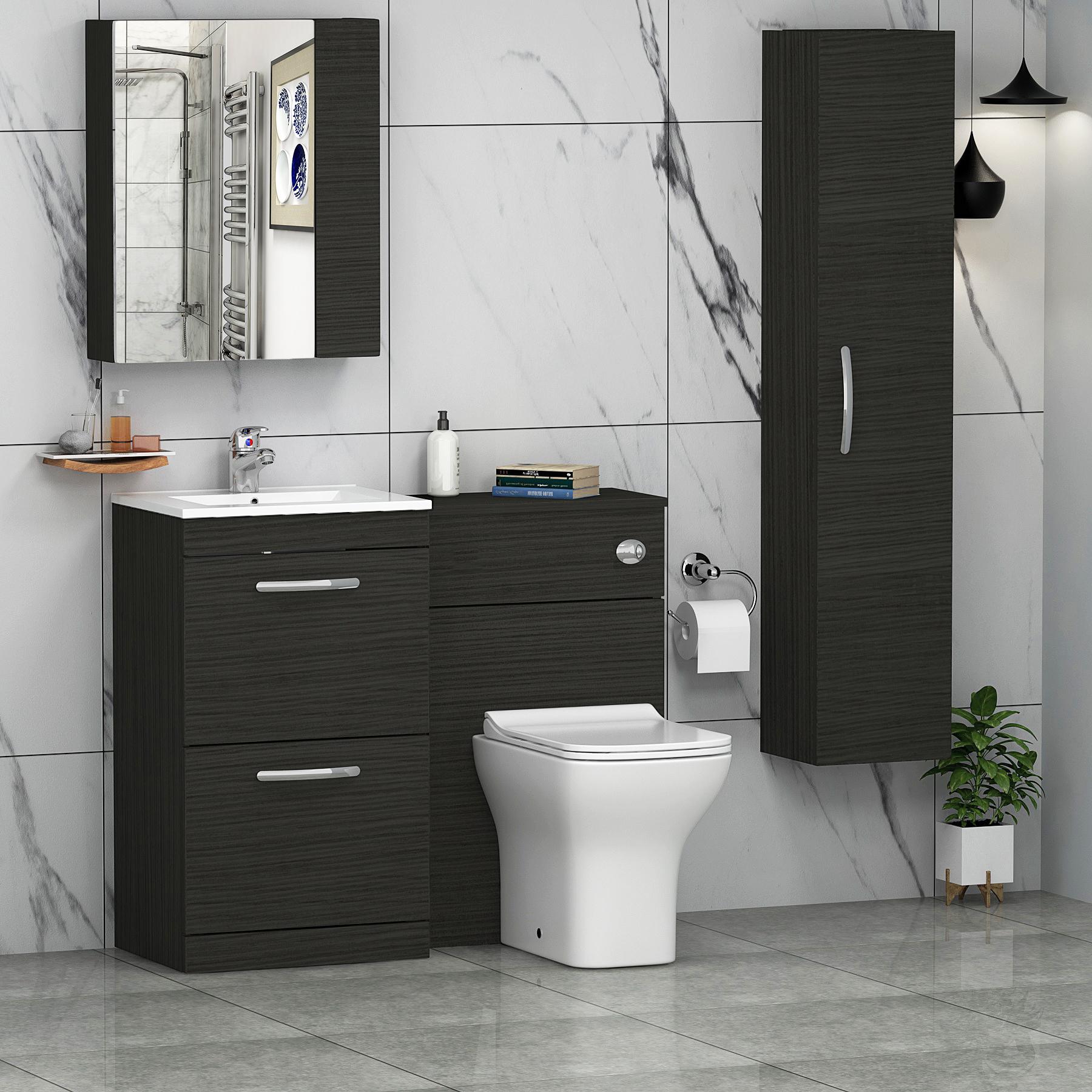 Turin 1000mm Hale Black 2-Drawers Minimalist Basin with Qubix Back to Wall Toilet Pack