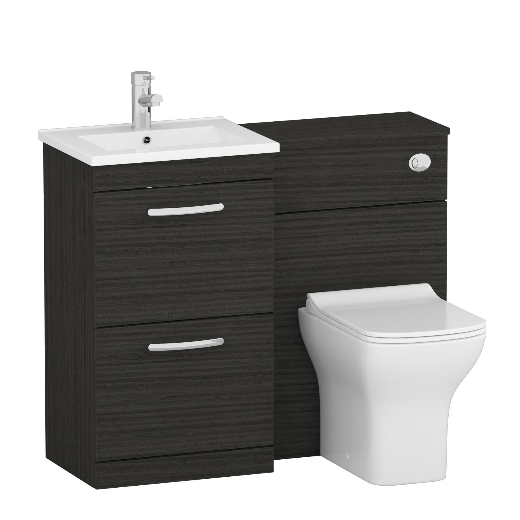 Turin 1000mm Hale Black 2-Drawers Minimalist Basin with Qubix Back to Wall Toilet Pack