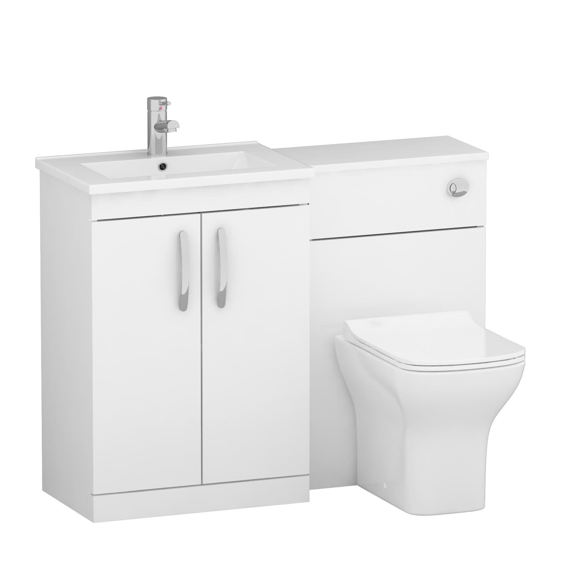 Turin 1100mm Gloss White 2-Doors Minimalist Basin with Qubix Back to Wall Toilet Pack