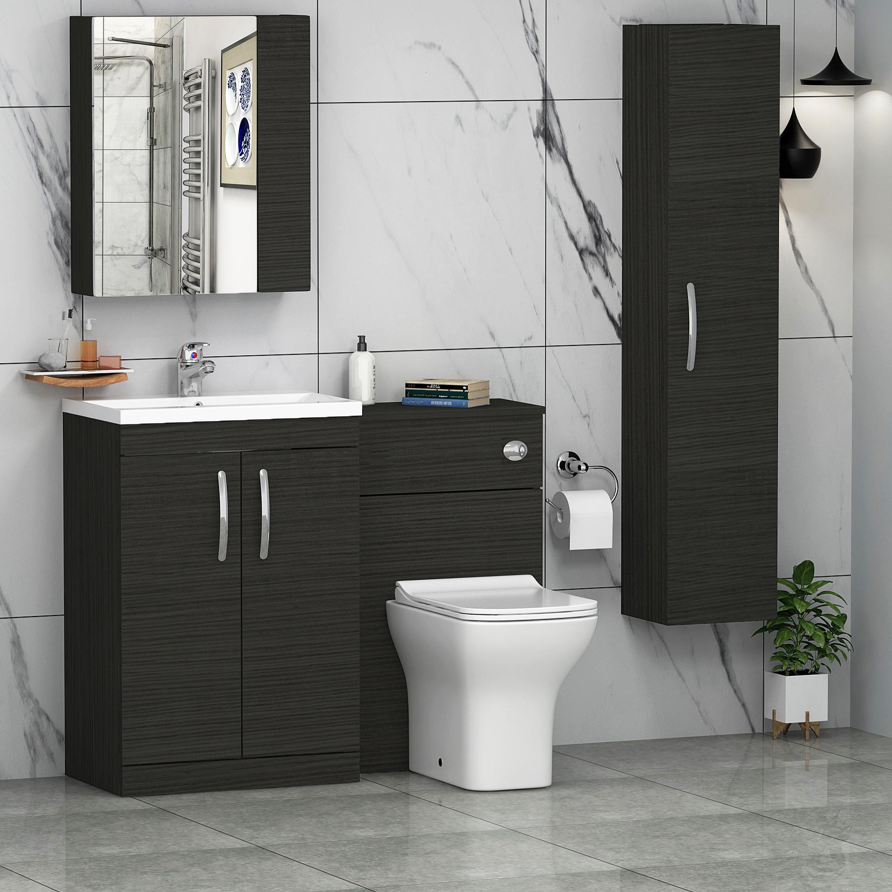 Turin 1100mm Hale Black 2-Doors Mid-Edge Basin with Qubix Back to Wall Toilet Pack