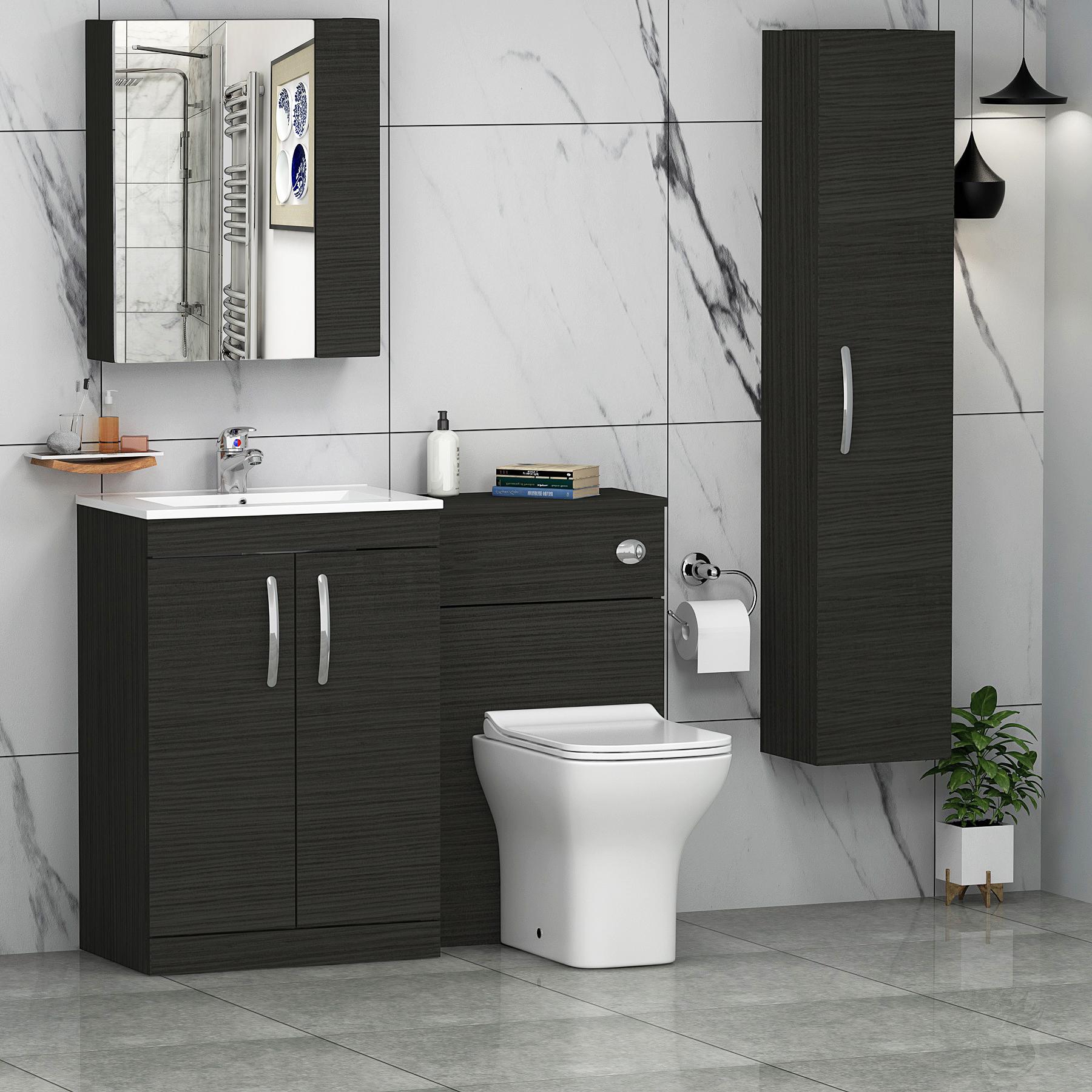 Turin 1100mm Hale Black 2-Doors Minimalist Basin with Qubix Back to Wall Toilet Pack