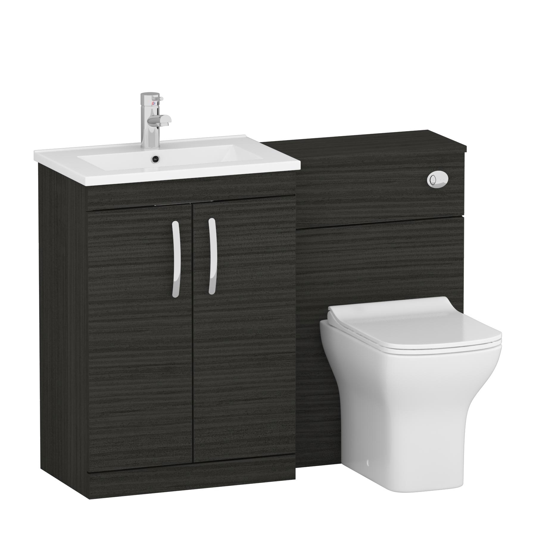 Turin 1100mm Hale Black 2-Doors Minimalist Basin with Qubix Back to Wall Toilet Pack