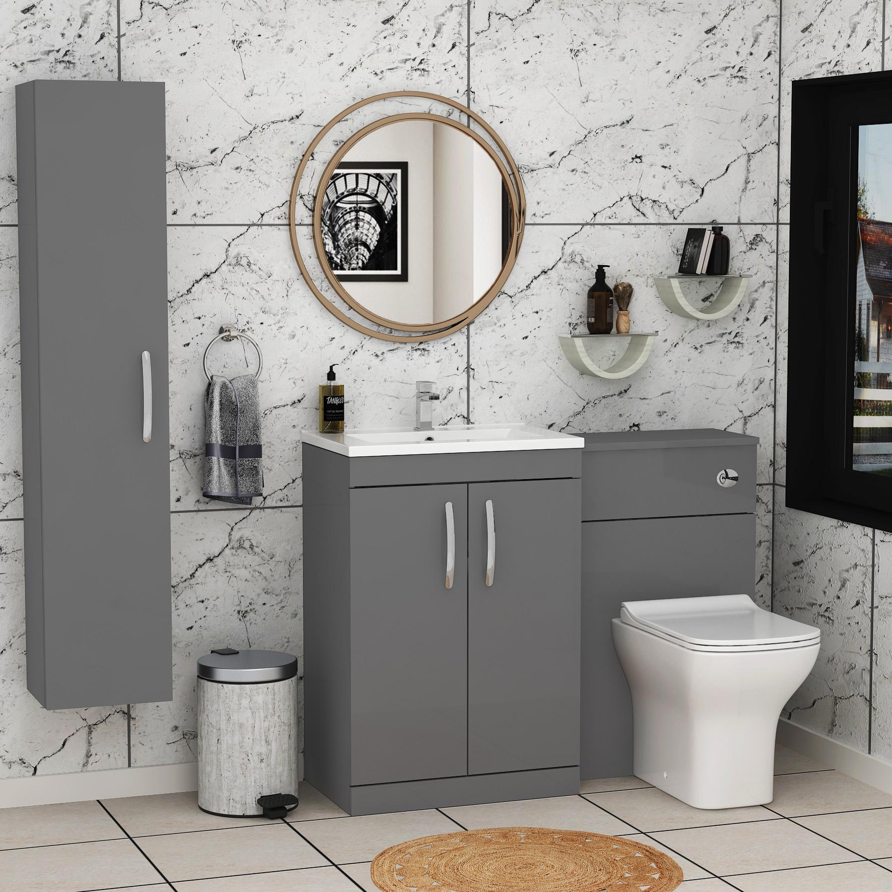 Turin 1100mm Indigo Grey Gloss 2-Doors Minimalist Basin with Qubix Back to Wall Toilet Pack