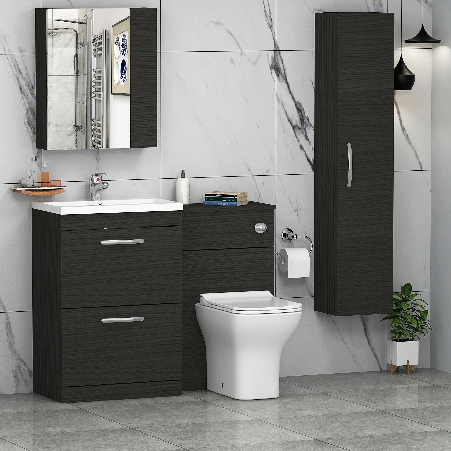 Turin 1100mm Hale Black 2-Drawers Mid-Edge Basin with Qubix Back to Wall Toilet Pack