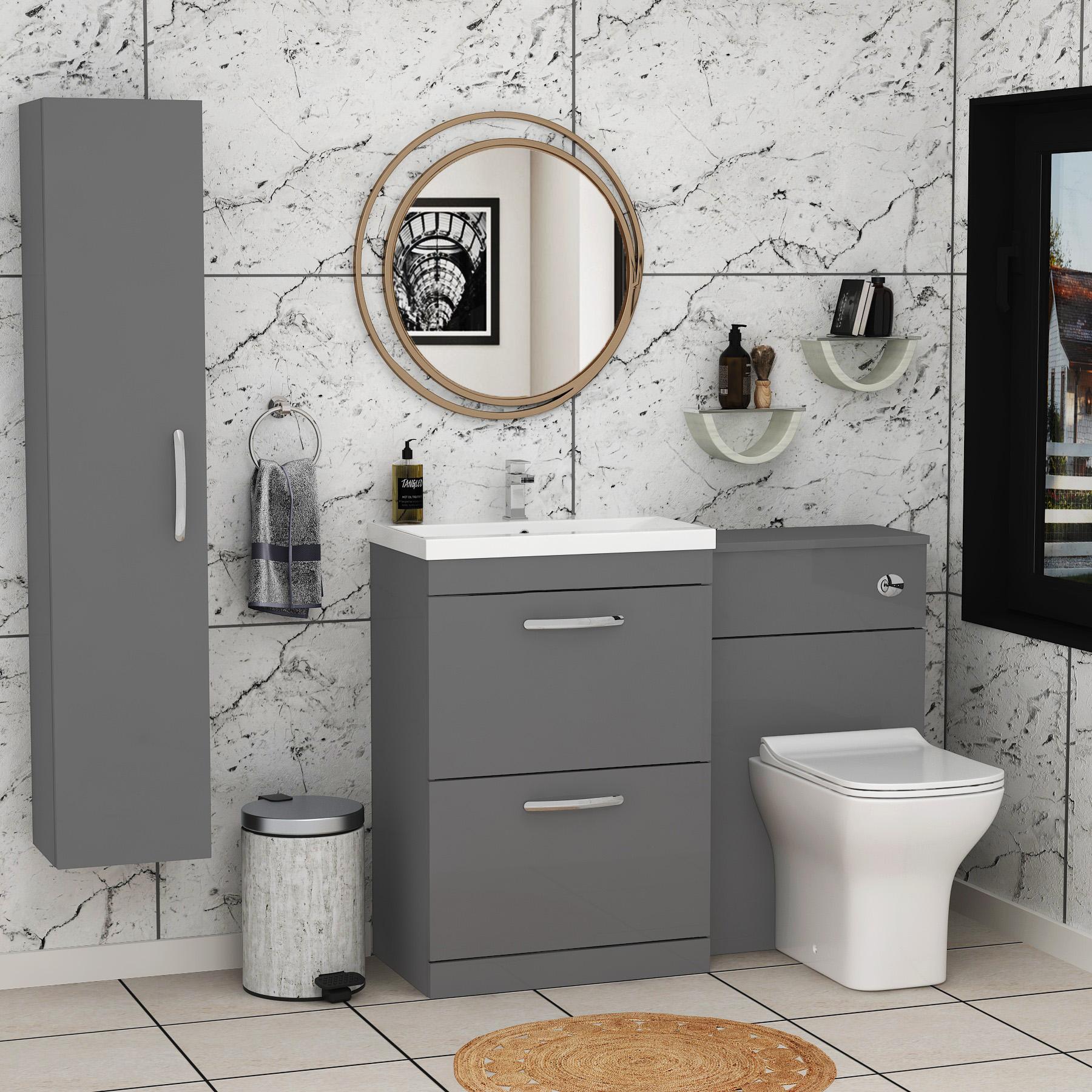 Turin 1100mm Indigo Grey Gloss 2-Drawers Mid-Edge Basin with Qubix Back to Wall Toilet Pack