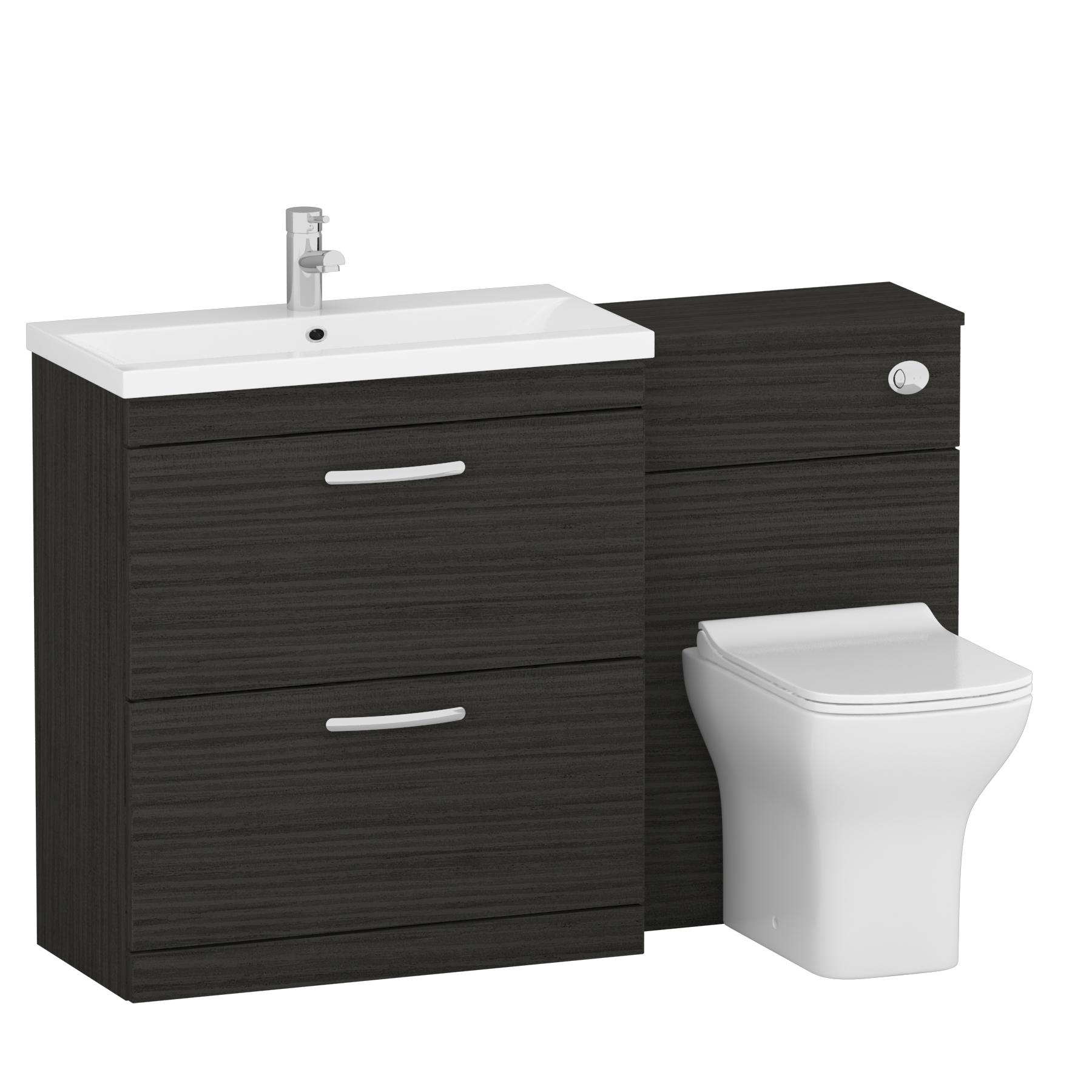 Turin 1300mm Hale Black 2-Drawers Mid-Edge Basin with Qubix Back to Wall Toilet Pack