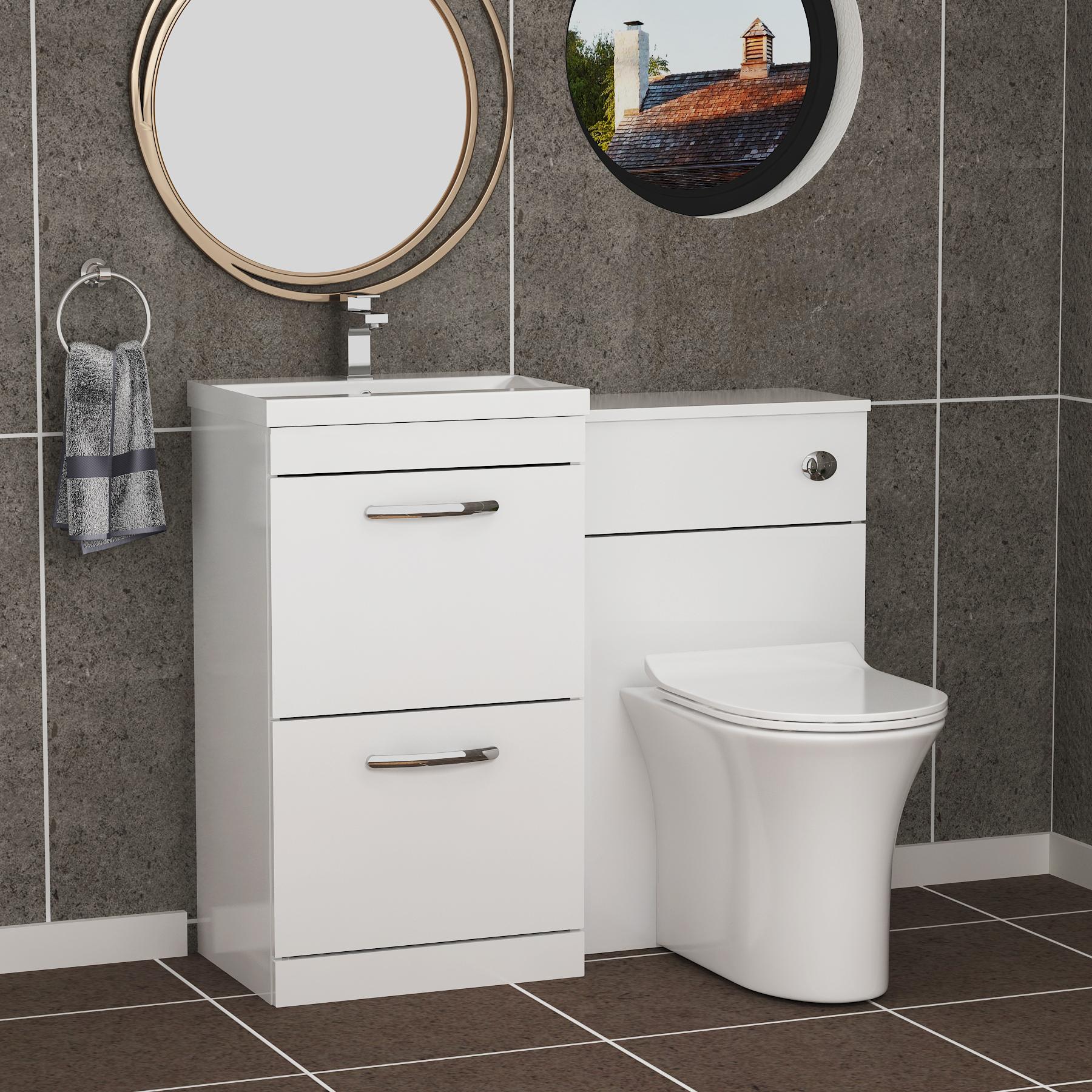 1000mm Gloss White 2 Drawer Furniture Pack with Mid Edge Basin & Slim Breeze Back to Wall Toilet