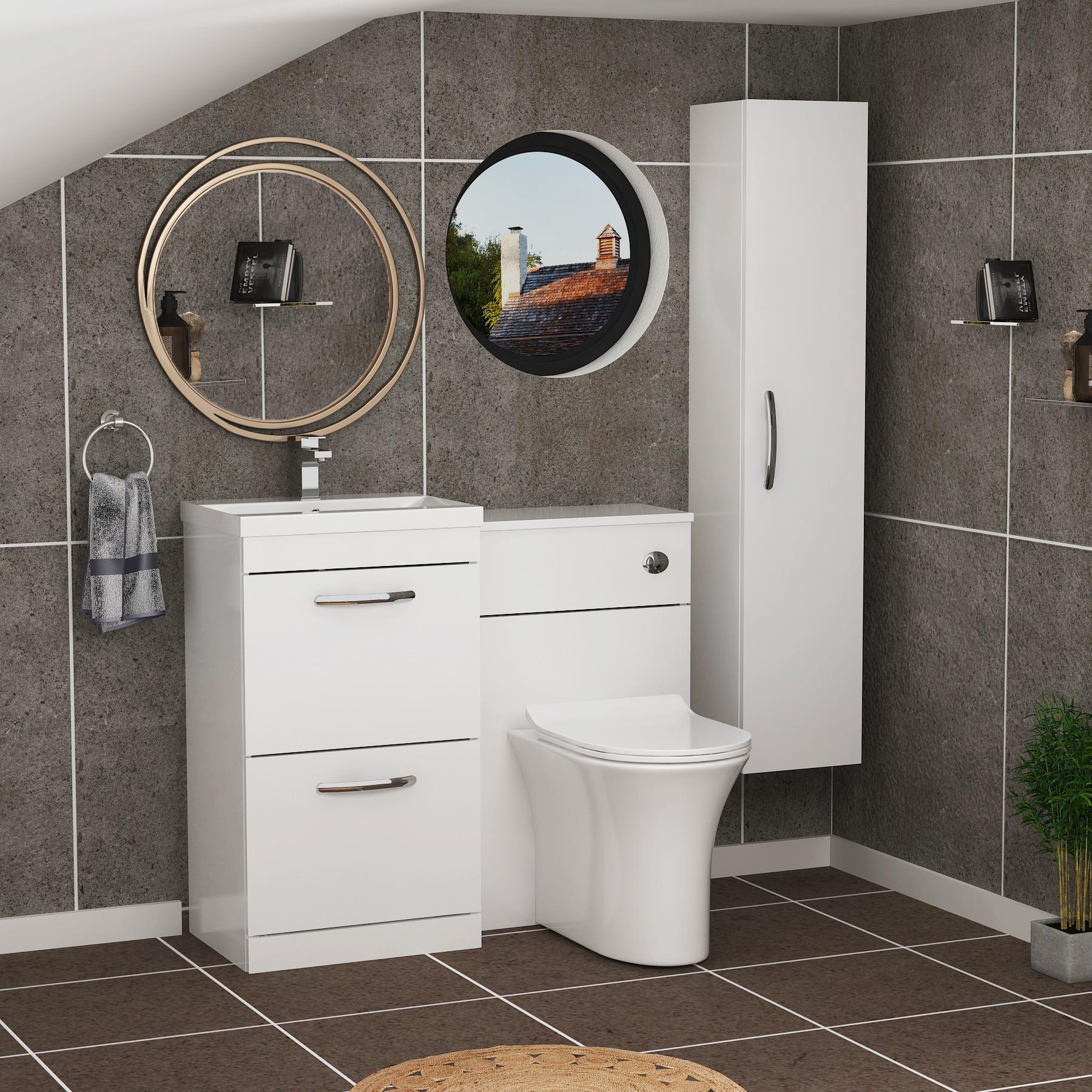 1000mm Gloss White 2 Drawer Furniture Pack with Mid Edge Basin & Slim Breeze Back to Wall Toilet