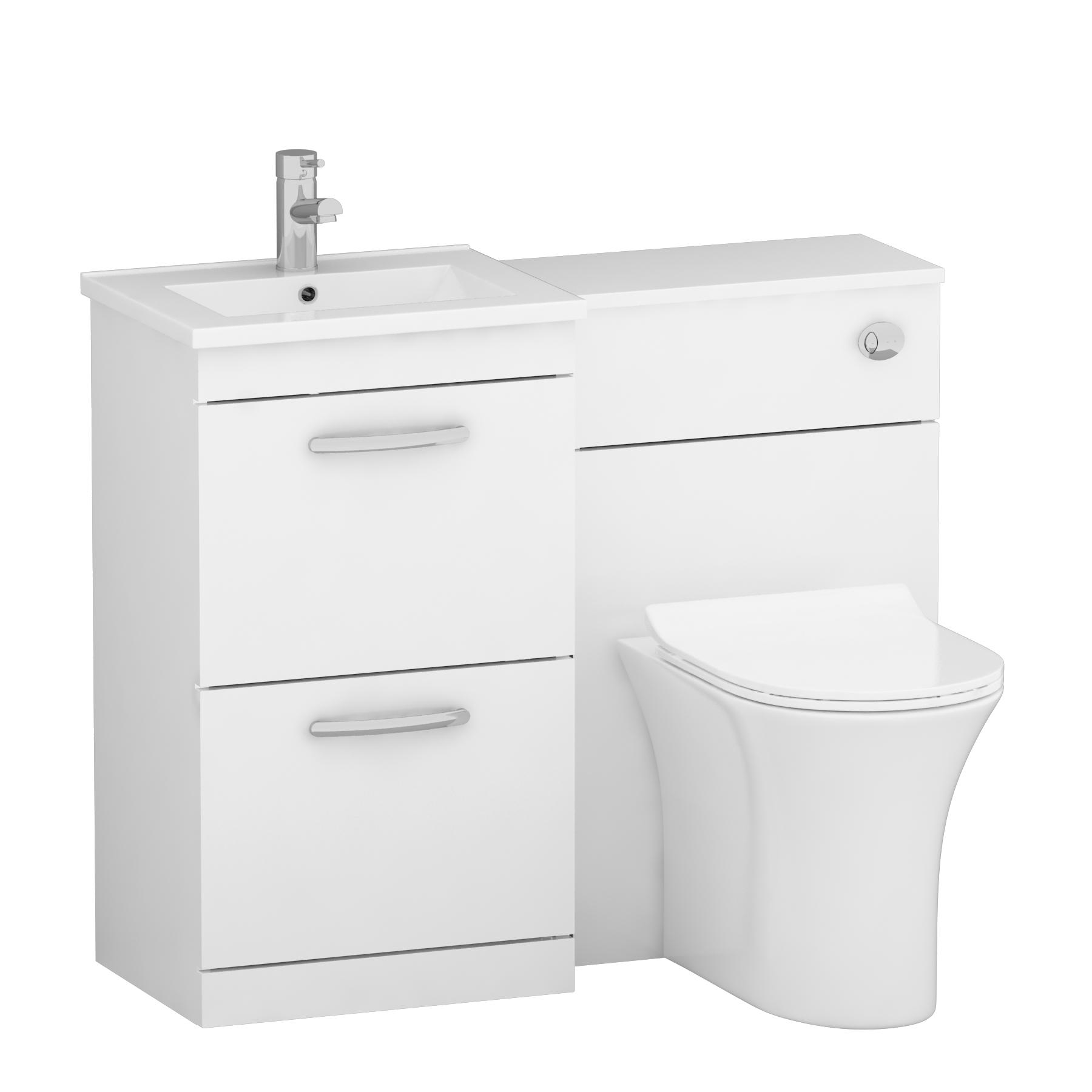 1000mm Gloss White 2 Drawer Furniture Pack with Mid Edge Basin & Slim Breeze Back to Wall Toilet