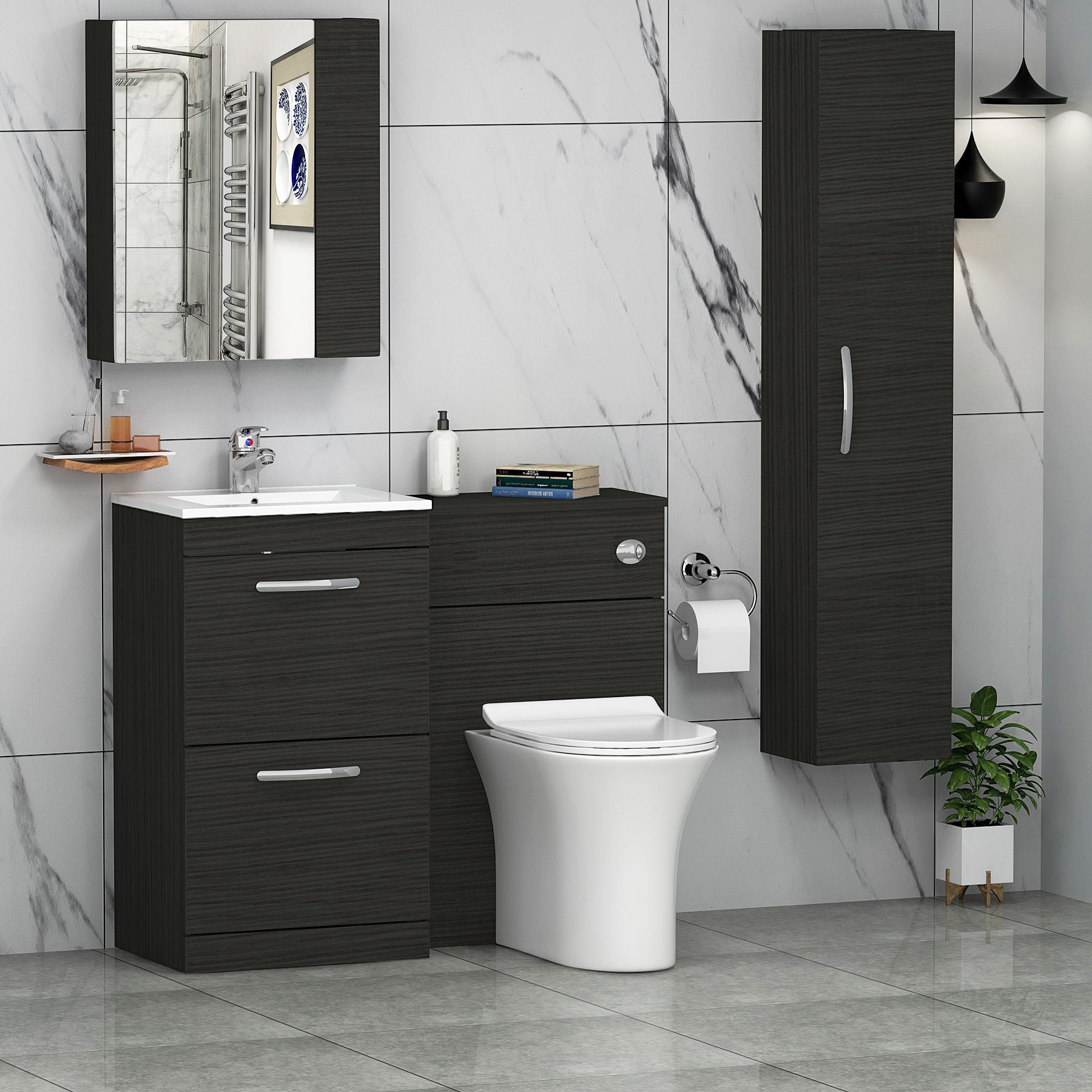 1000mm Hale Black 2 Drawer Furniture Pack with Minimalist Basin & Slim Breeze Back to Wall Toilet