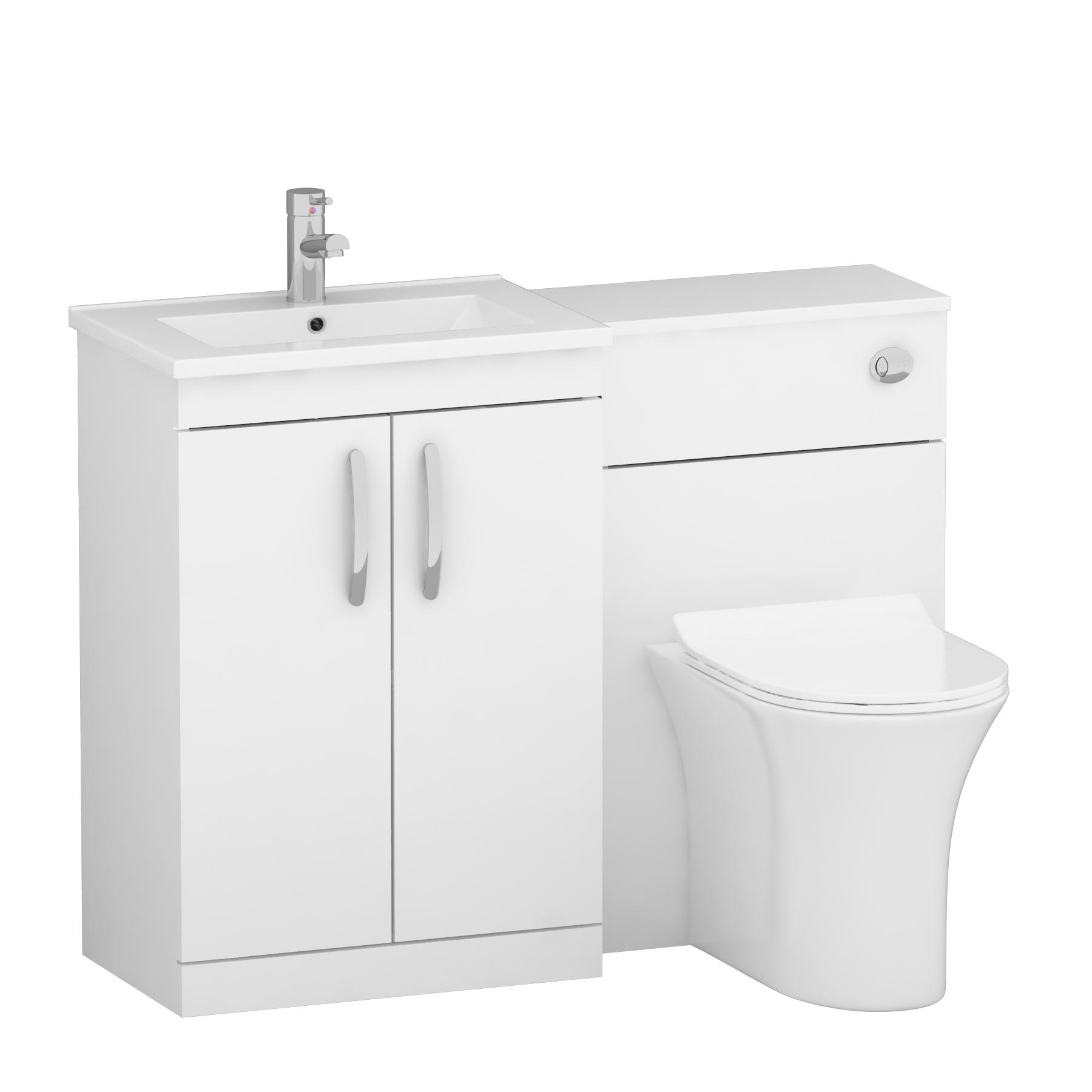 1100mm Gloss White 2 Doors Furniture Pack with Minimalist Basin & Slim Breeze Back to Wall Toilet