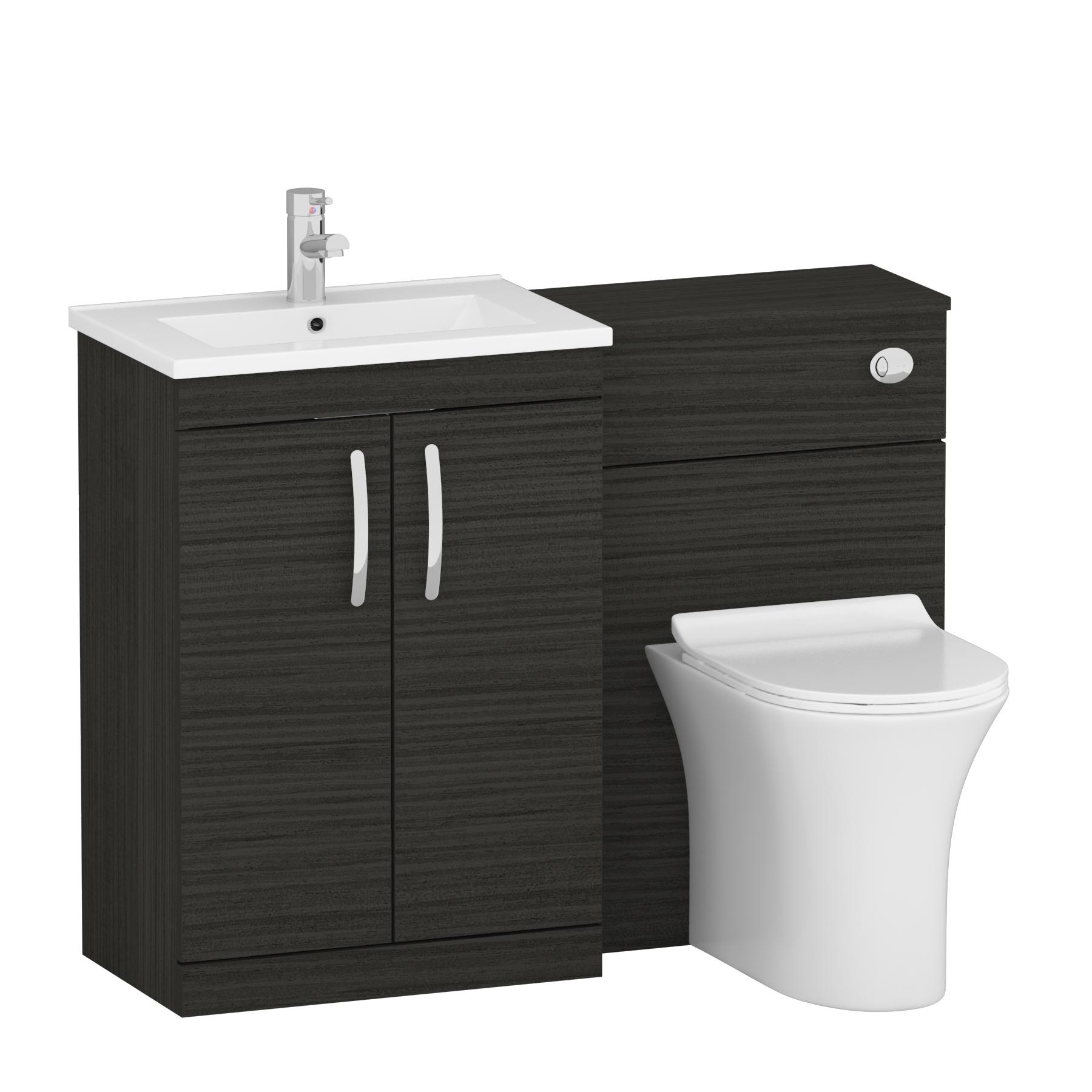 1100mm Hale Black 2 Doors Furniture Pack with Minimalist Basin & Slim Breeze Back to Wall Toilet