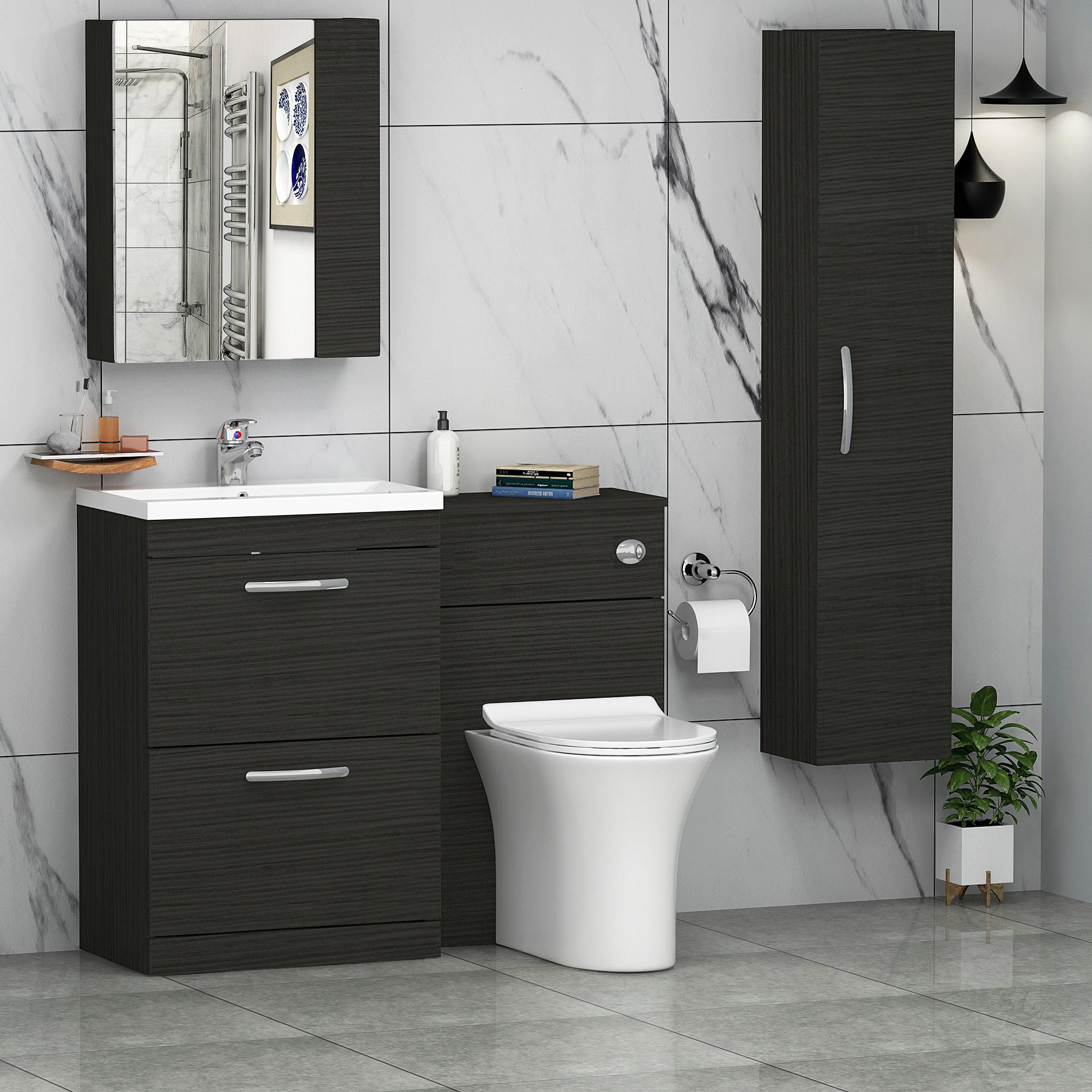 1100mm Hale Black 2 Drawer Furniture Pack with Mid Edge Basin & Slim Breeze Back to Wall Toilet