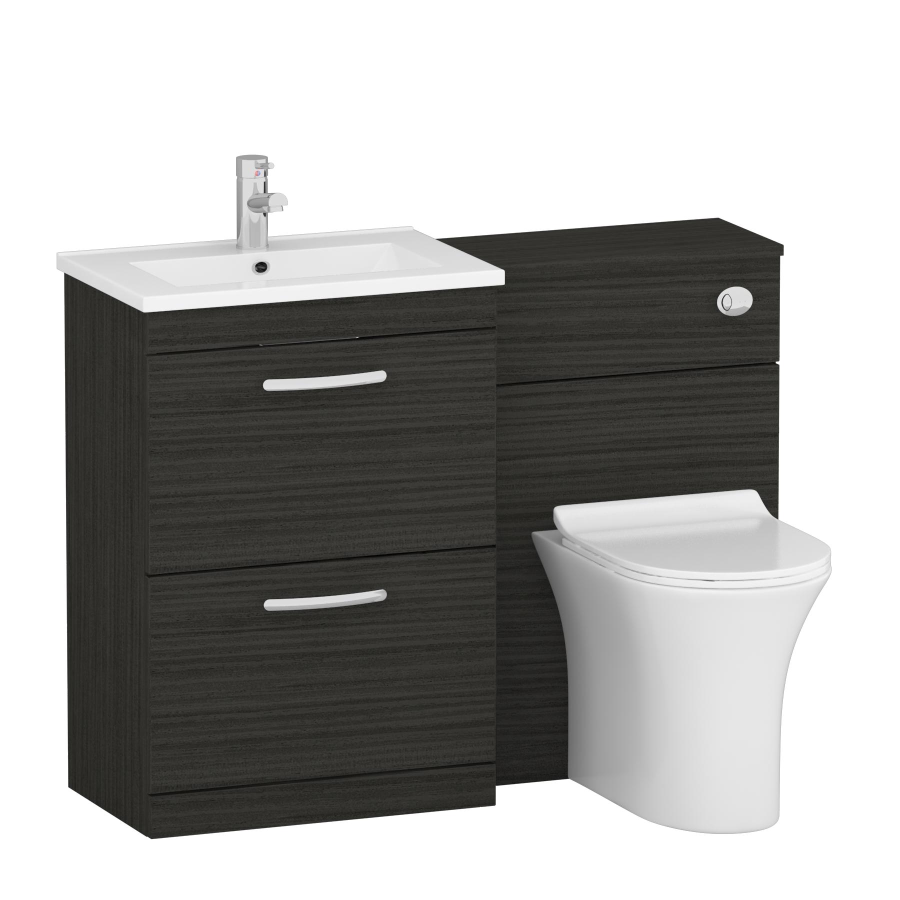 1100mm Hale Black 2 Drawer Furniture Pack with Minimalist Basin & Slim Breeze Back to Wall Toilet