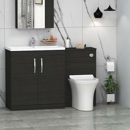 1300mm Hale Black 2 Doors Furniture Pack with Mid Edge Basin & Breeze Back to Wall Slim Seat Toilet