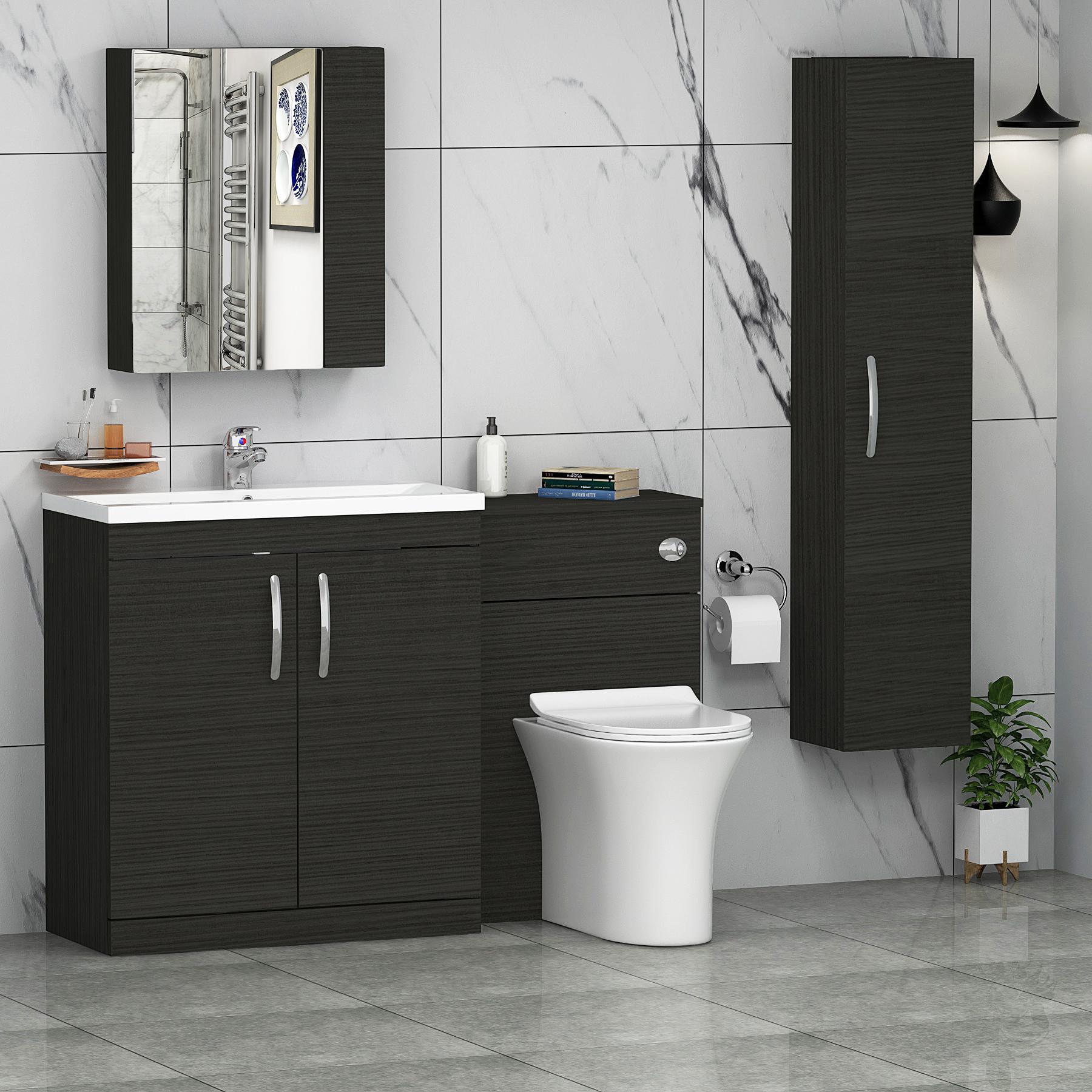 1300mm Hale Black 2 Doors Furniture Pack with Mid Edge Basin & Breeze Back to Wall Slim Seat Toilet