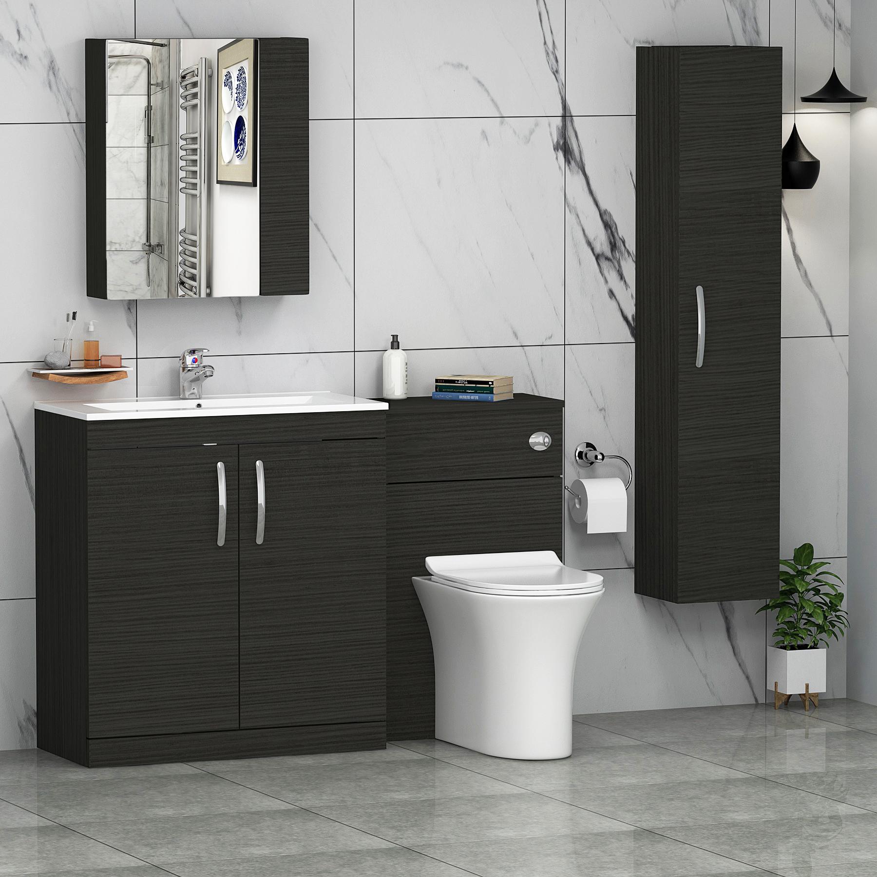 1300mm Hale Black 2 Doors Furniture Pack with Minimalist Basin & Breeze Back to Wall Slim Seat Toilet
