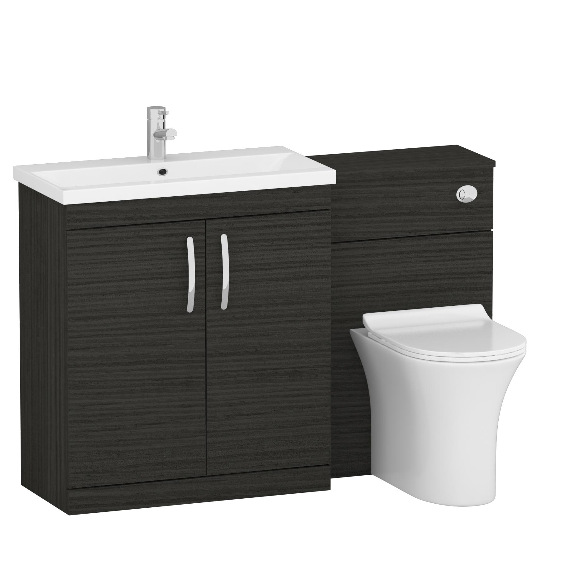 1300mm Hale Black 2 Doors Furniture Pack with Mid Edge Basin & Breeze Back to Wall Slim Seat Toilet
