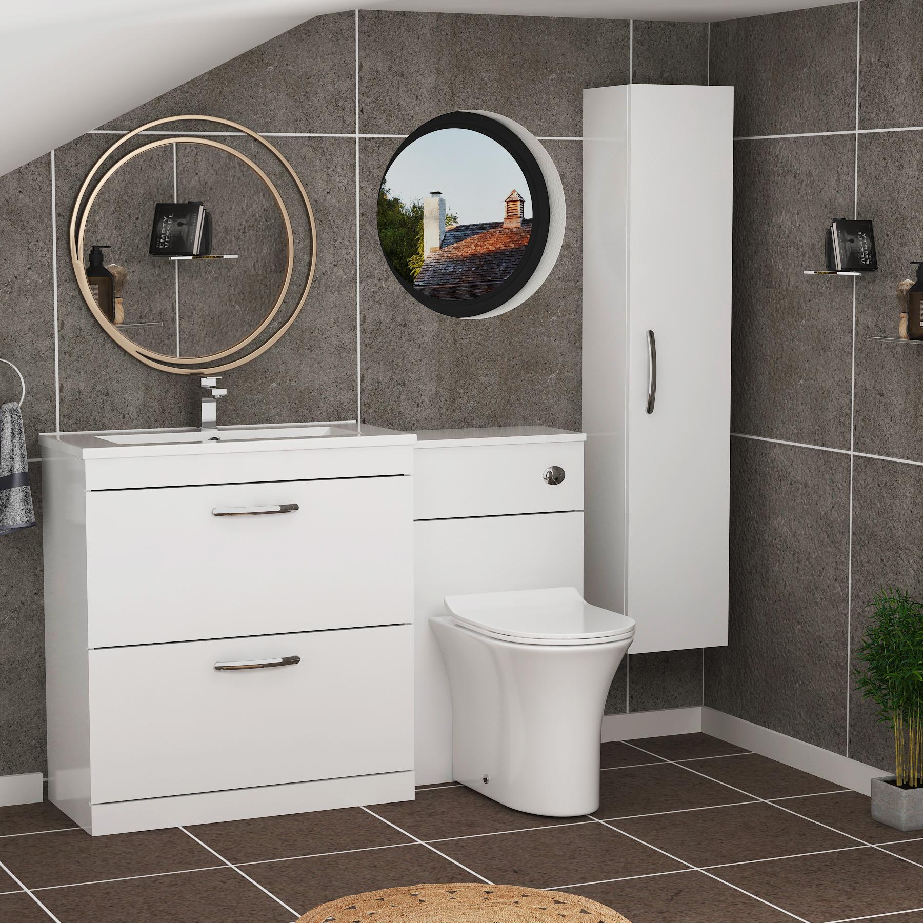 1300mm Gloss White 2 Drawer Furniture Pack with Minimalist Basin & Slim Breeze Back to Wall Toilet