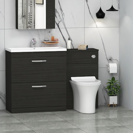1300mm Hale Black 2 Drawer Furniture Pack with Mid Edge Basin & Slim Breeze Back to Wall Toilet