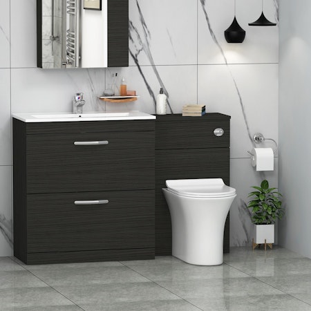 1300mm Hale Black 2 Drawer Furniture Pack with Minimalist Basin & Slim Breeze Back to Wall Toilet