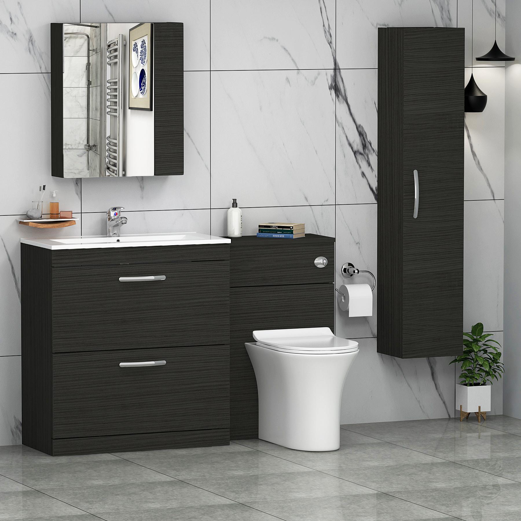 1300mm Hale Black 2 Drawer Furniture Pack with Minimalist Basin & Slim Breeze Back to Wall Toilet