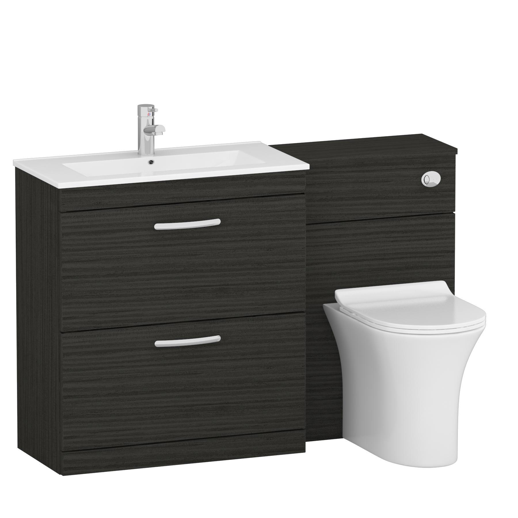 1300mm Hale Black 2 Drawer Furniture Pack with Minimalist Basin & Slim Breeze Back to Wall Toilet