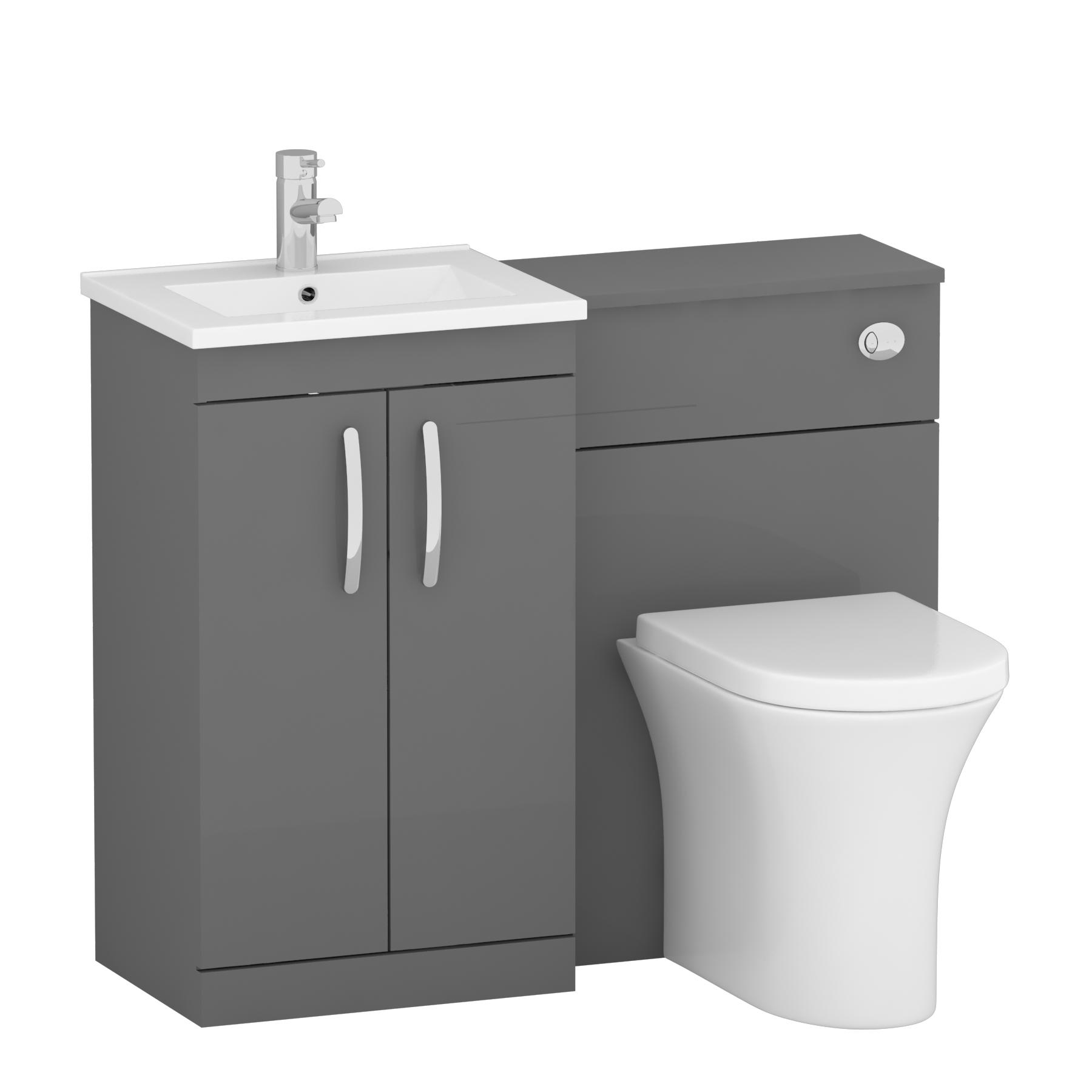 1000mm Indigo Grey Gloss 2 Doors Furniture Pack with Minimalist Basin & Breeze Back to Wall Toilet