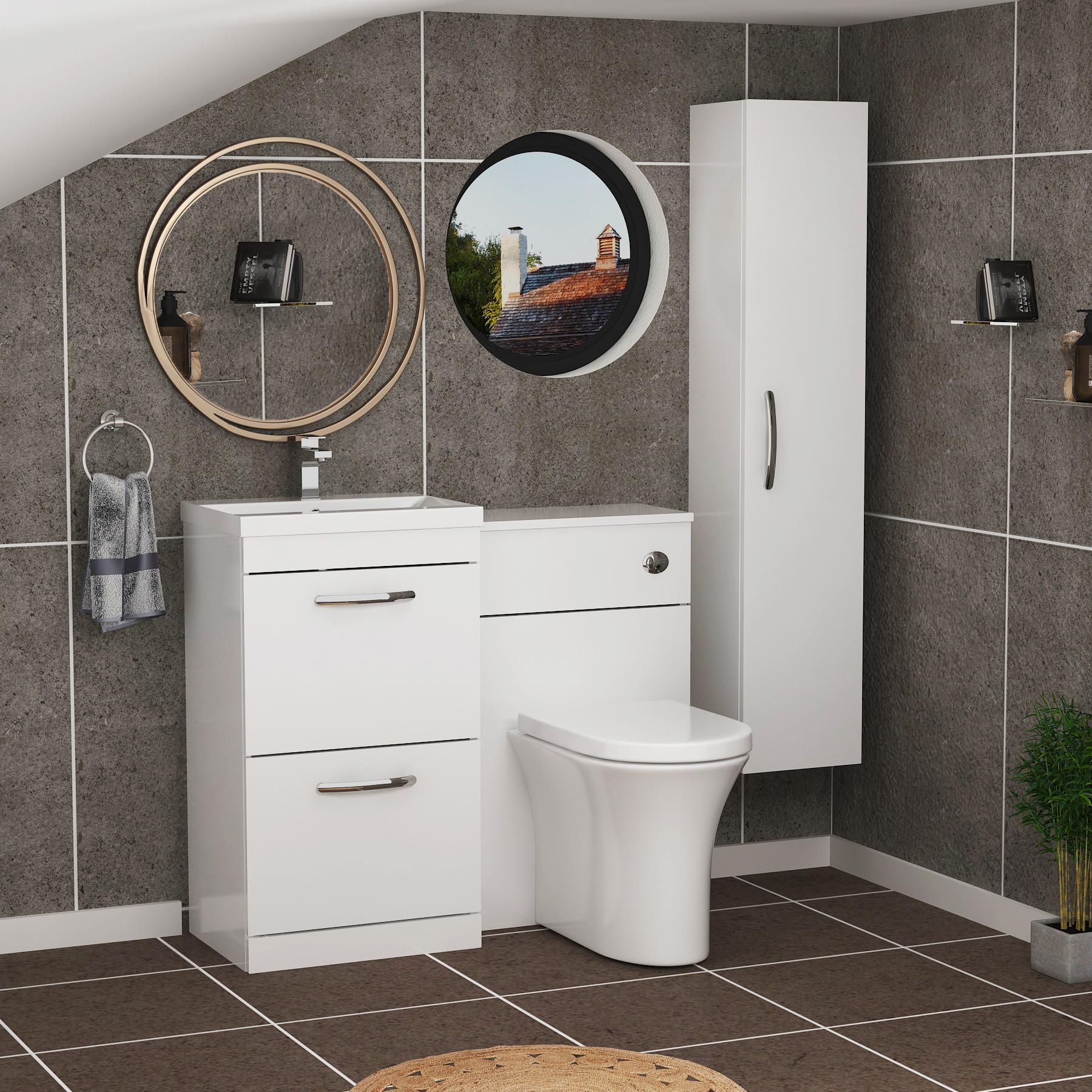1000mm Gloss White 2 Drawer Furniture Pack with Mid Edge Basin & Breeze Back to Wall Toilet