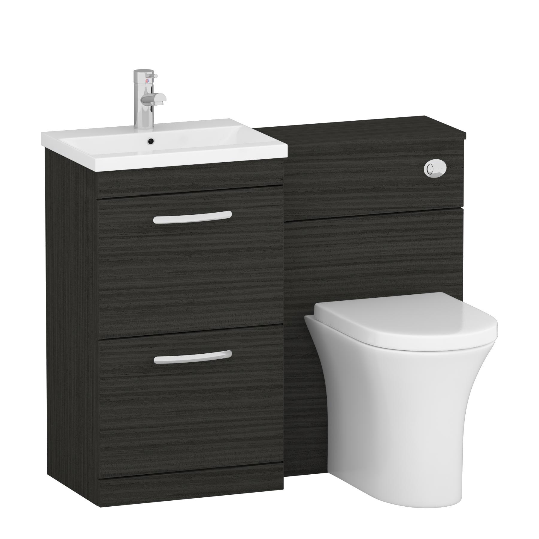 1000mm Hale Black 2 Drawer Furniture Pack with Mid Edge Basin & Breeze Back to Wall Toilet