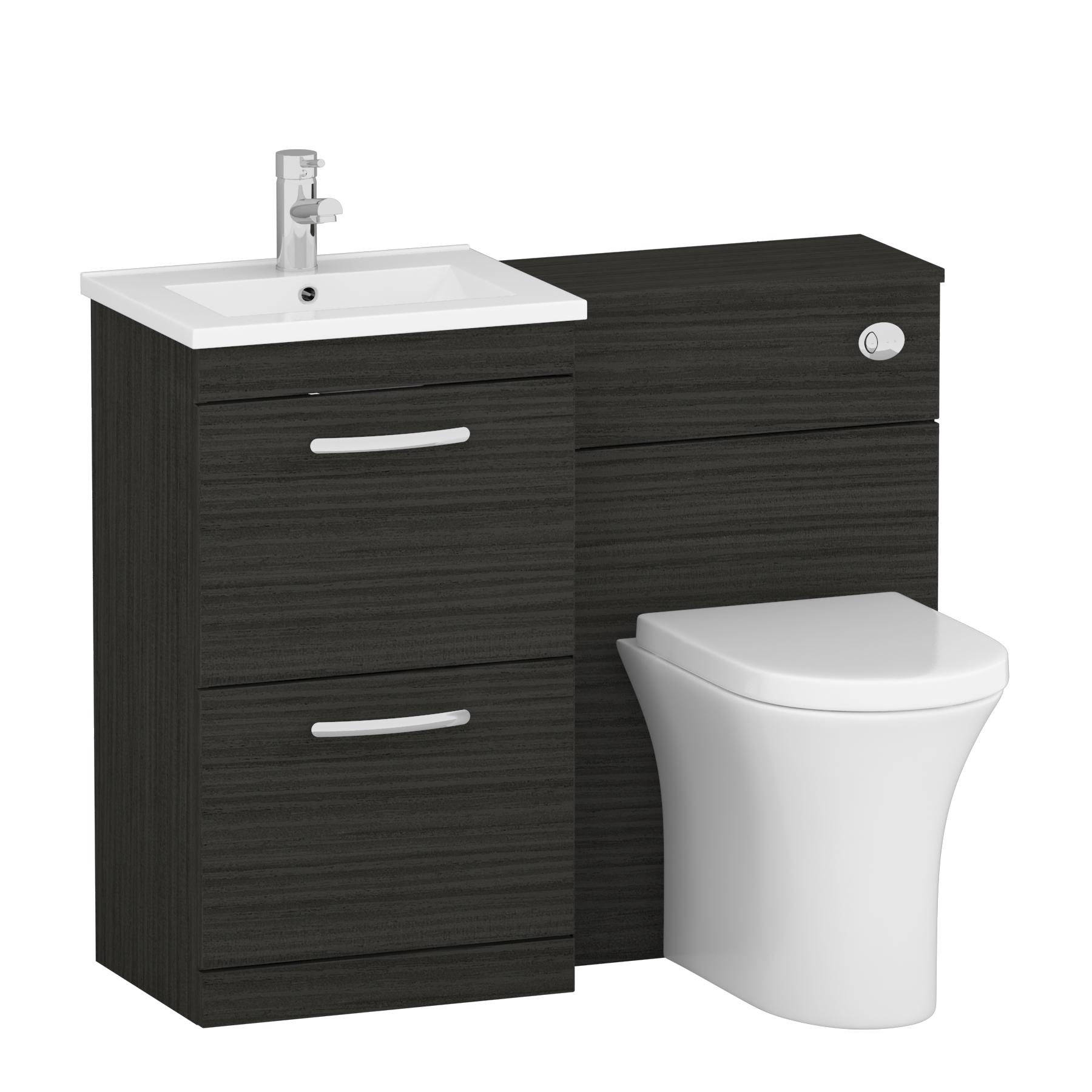 1000mm Hale Black 2 Drawer Furniture Pack with Minimalist Basin & Breeze Back to Wall Toilet