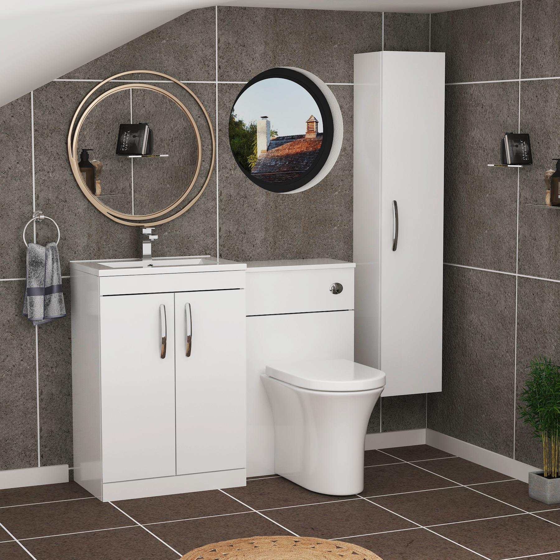 1100mm Gloss White 2 Doors Furniture Pack with Minimalist Basin & Breeze Back to Wall Toilet