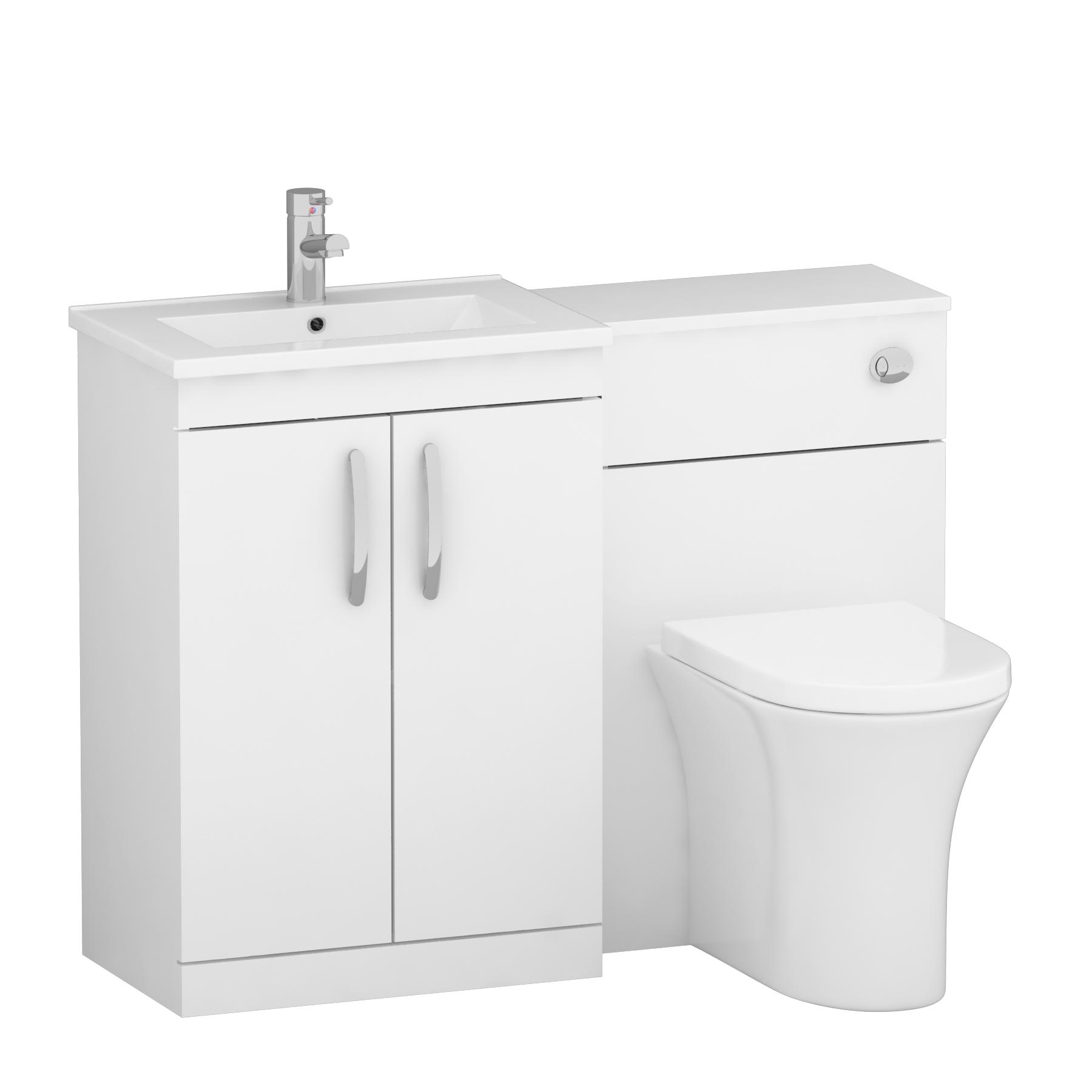 1100mm Gloss White 2 Doors Furniture Pack with Minimalist Basin & Breeze Back to Wall Toilet