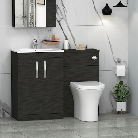 1100mm Hale Black 2 Doors Furniture Pack with Minimalist Basin & Breeze Back to Wall Toilet