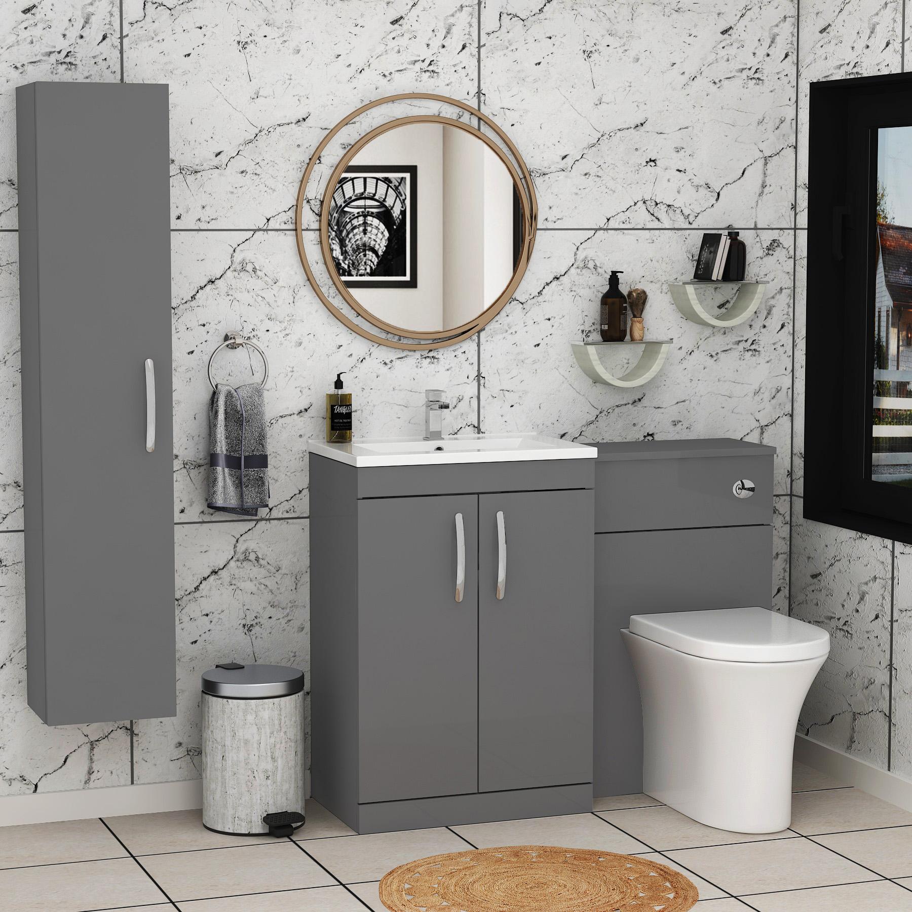 1100mm Indigo Grey Gloss 2 Doors Furniture Pack with Minimalist Basin & Breeze Back to Wall Toilet