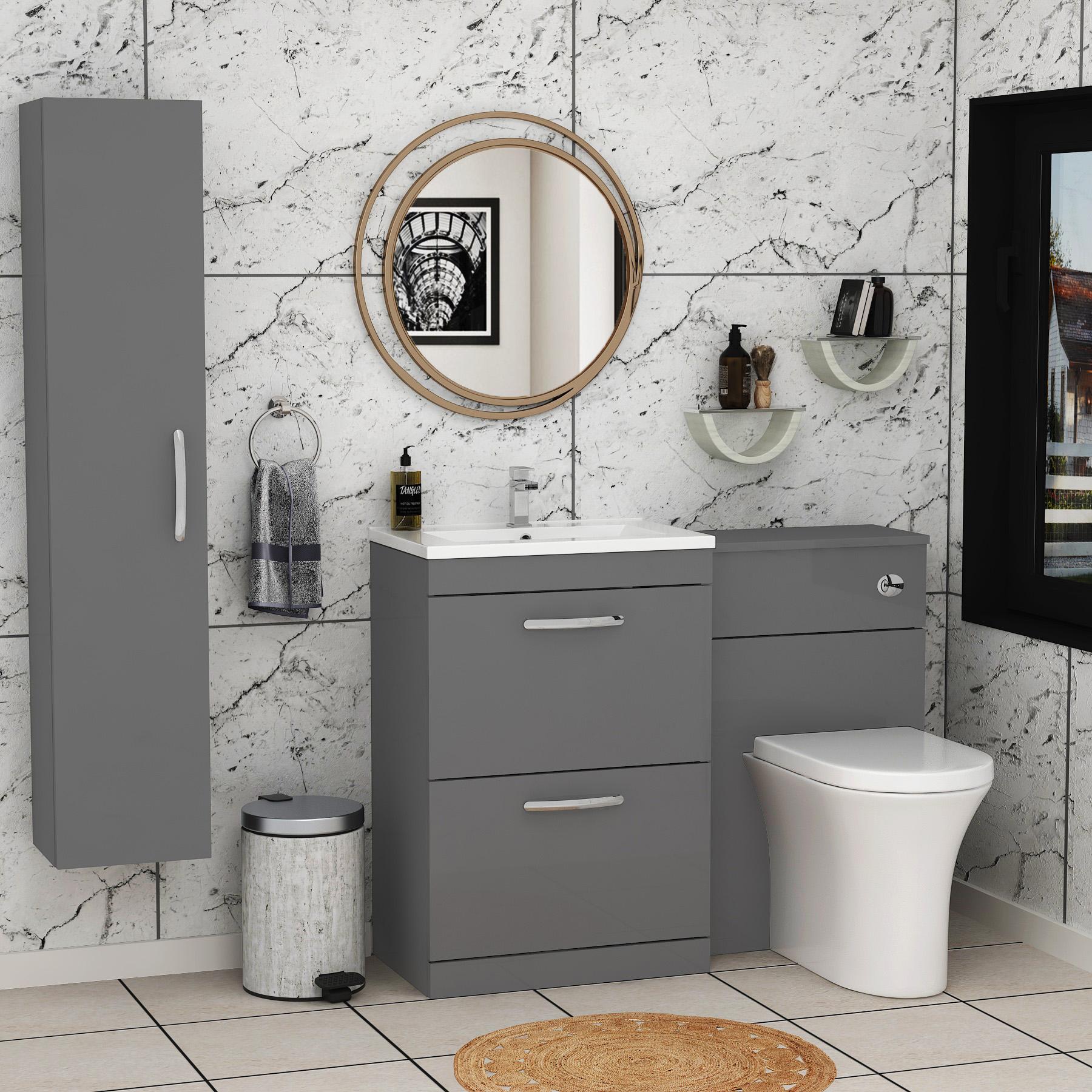 1100mm Indigo Grey Gloss 2 Drawer Furniture Pack with Minimalist Basin & Breeze Back to Wall Toilet