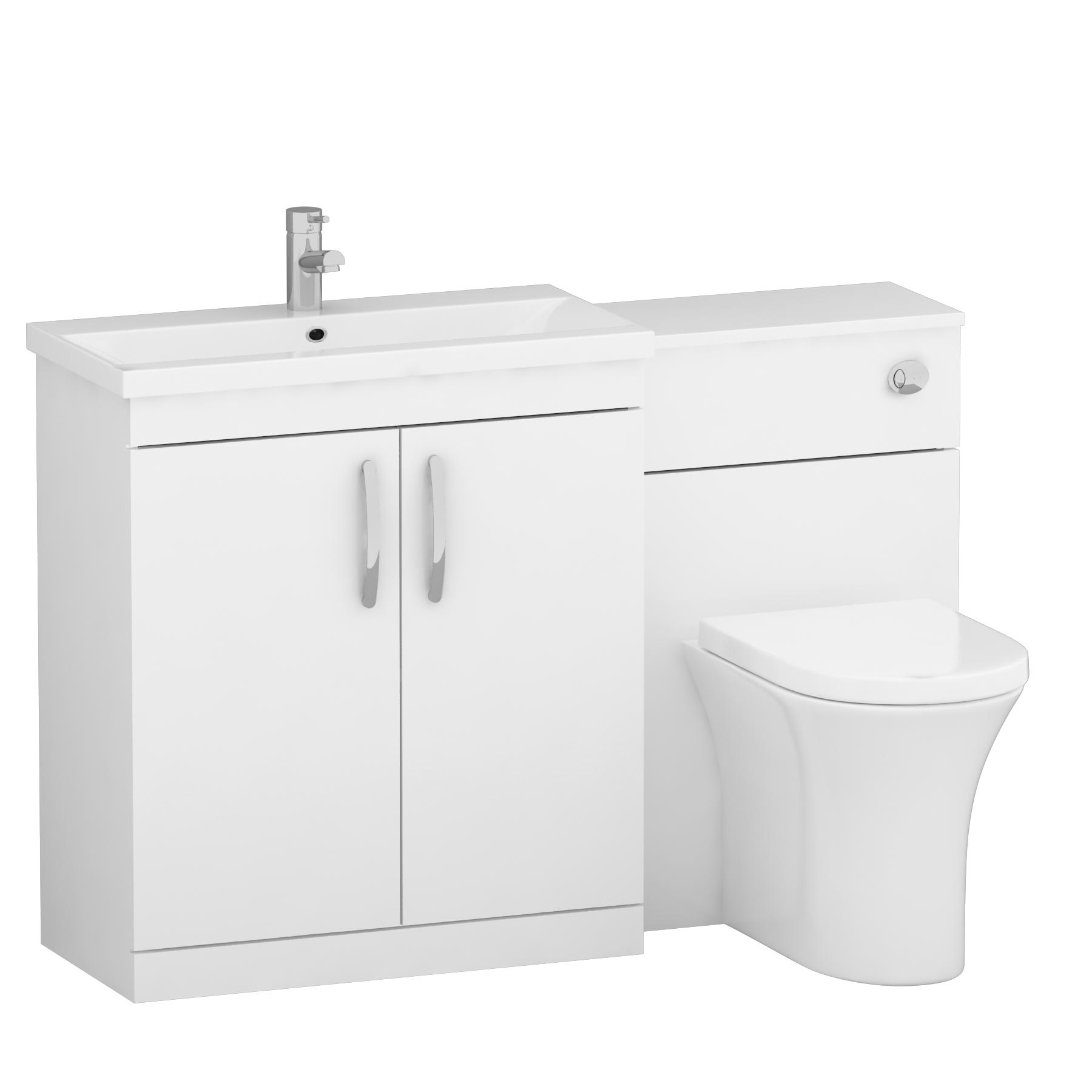 1300mm Gloss White 2 Doors Furniture Pack with Mid Edge Basin & Breeze Back to Wall Toilet