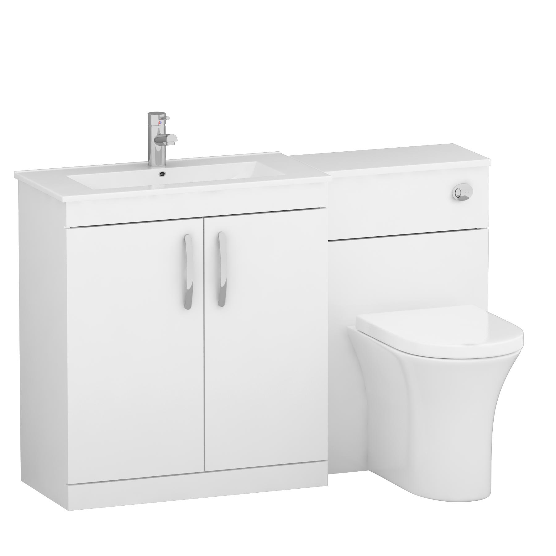 1300mm Gloss White 2 Doors Furniture Pack with Minimalist Basin & Breeze Back to Wall Toilet