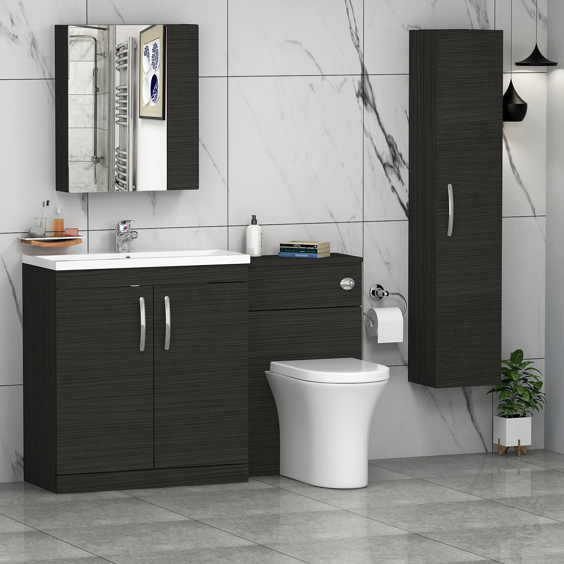1300mm Hale Black 2 Doors Furniture Pack with Mid Edge Basin & Breeze Back to Wall Toilet